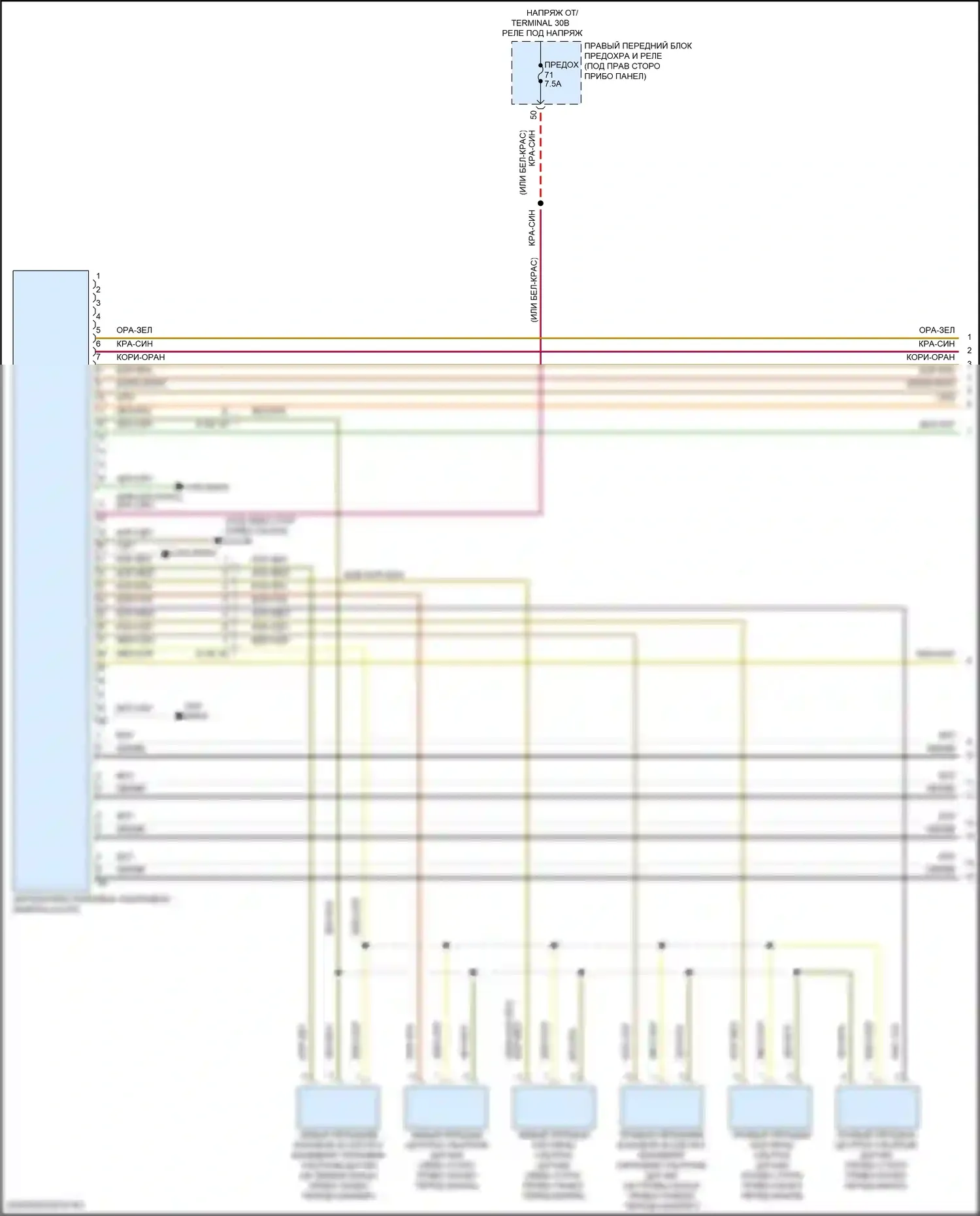 X5 BMW G18 (2022-2023): Электросхема парктроника, без парковочного маневрирующего помощника и, с камерой кругового обзора (1 из 2) 