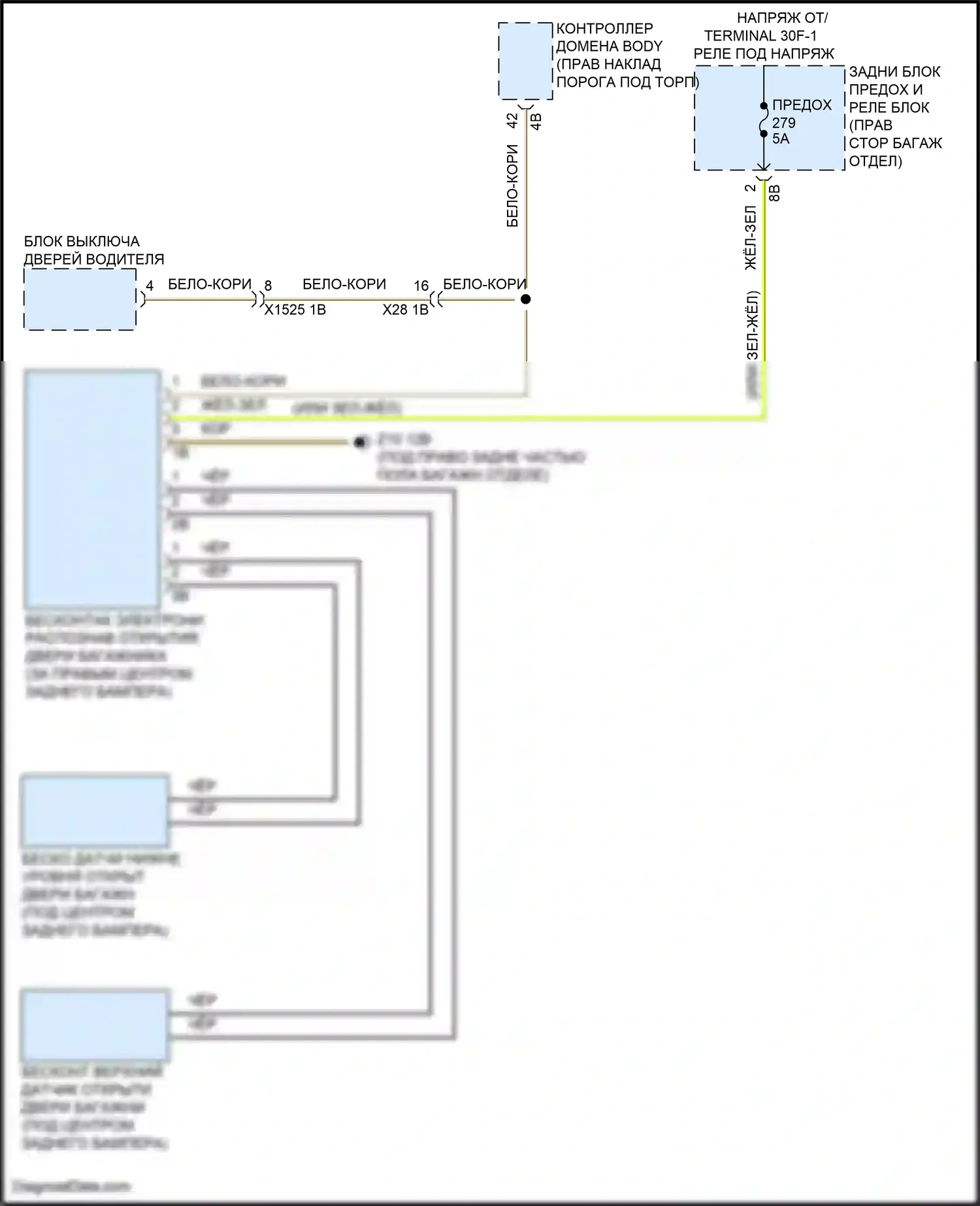 X6 M BMW F96 рестайлинг (2023-2024): Электросхема бесконтактного открывания двери багажника 