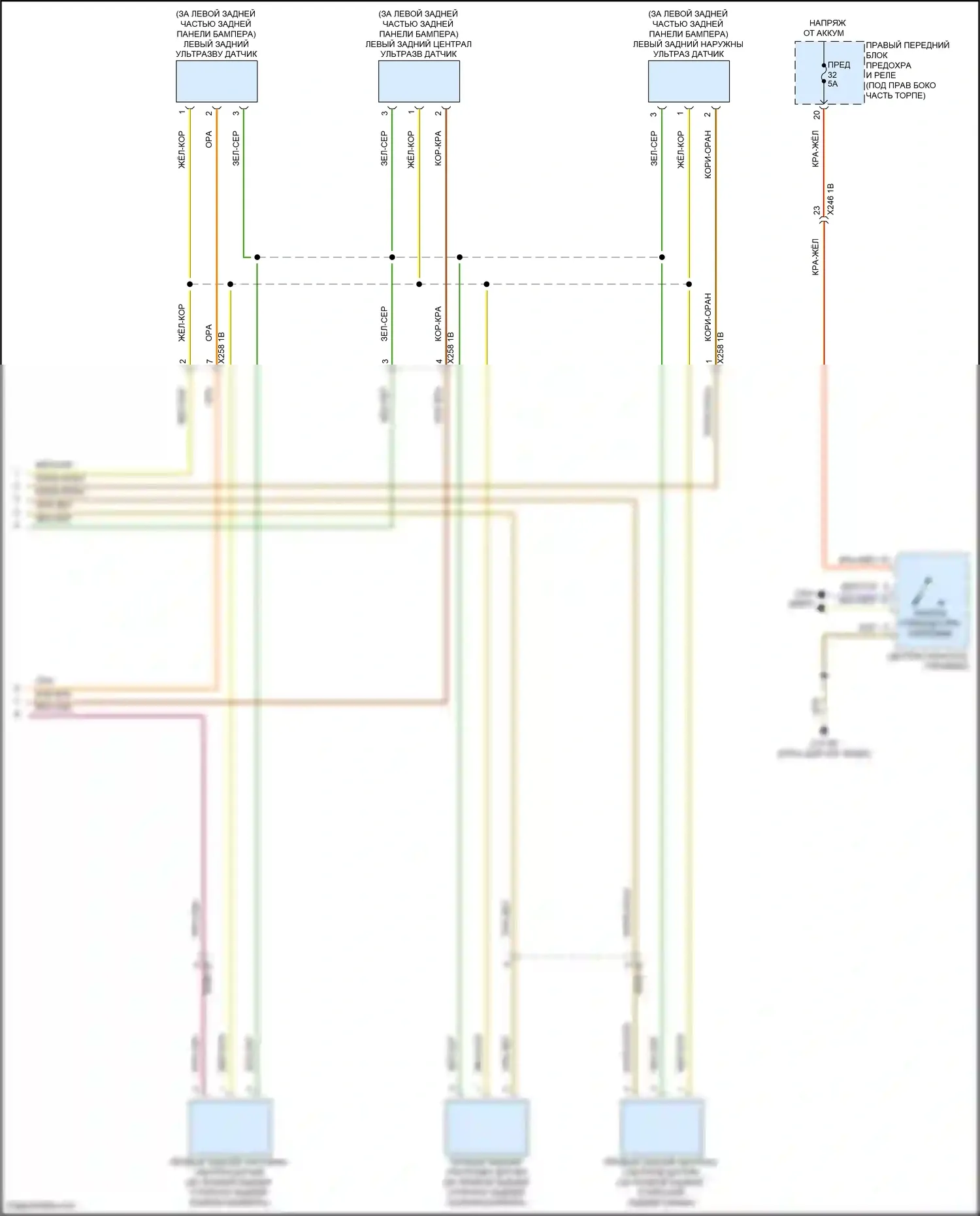 X6 M BMW F96 рестайлинг (2023-2024): Электросхема парктроника, без парктроника и камеры кругового обзора (2 из 2) 