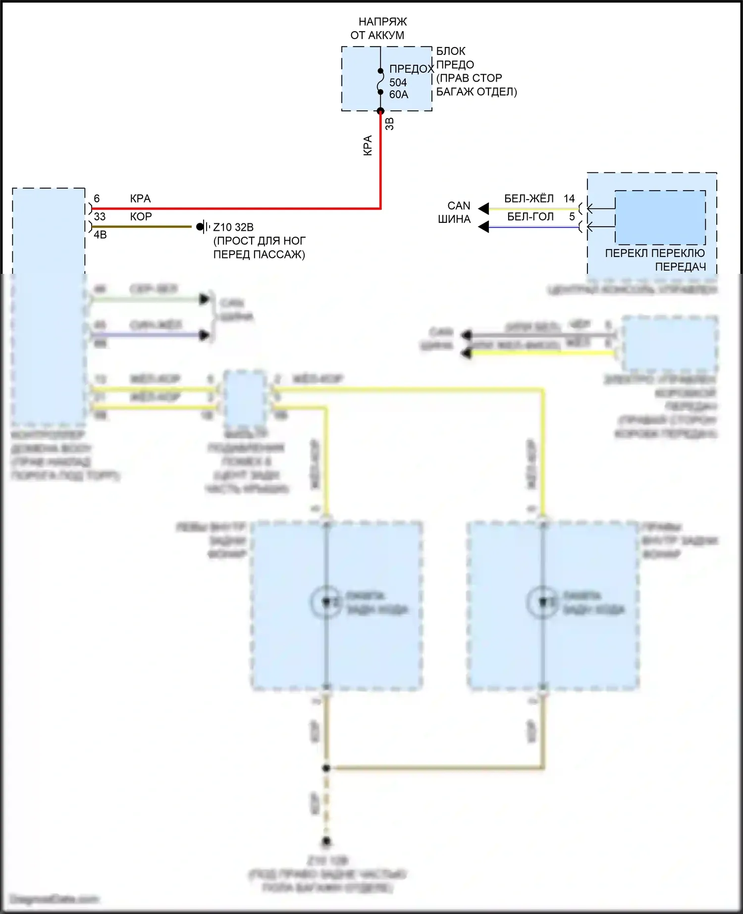 X6 M BMW F96 (2019-2023): Электросхема фонарей заднего хода 