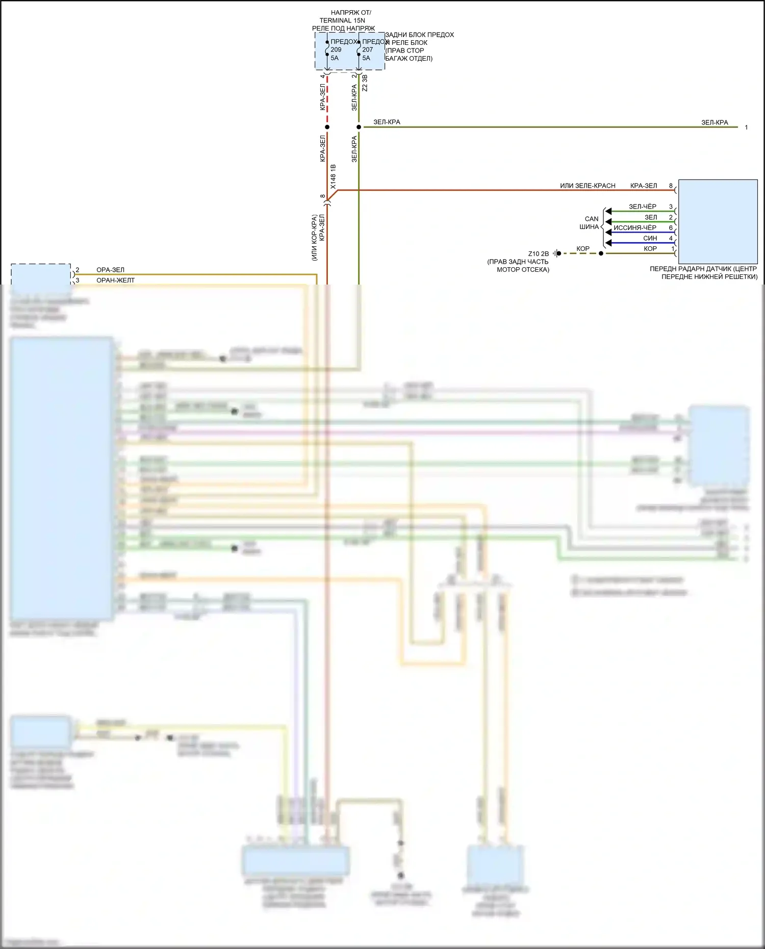 X6 M BMW F96 (2019-2023): Электросхема контроля в слепой зоне с передним и задним радарными датчиками (1 из 2) 
