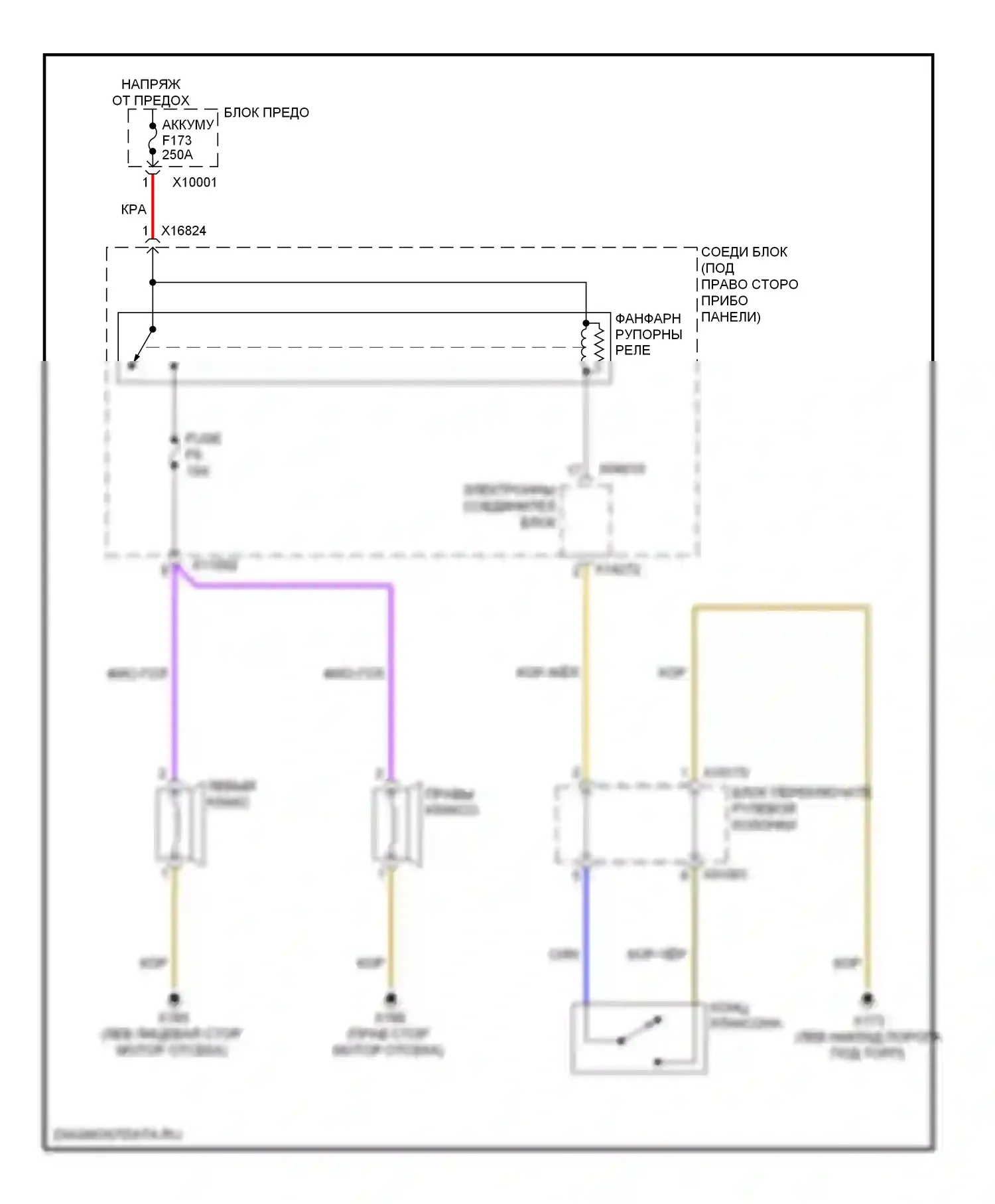 X6 BMW E71 рестайлинг (2012-2014): Электросхема клаксона 