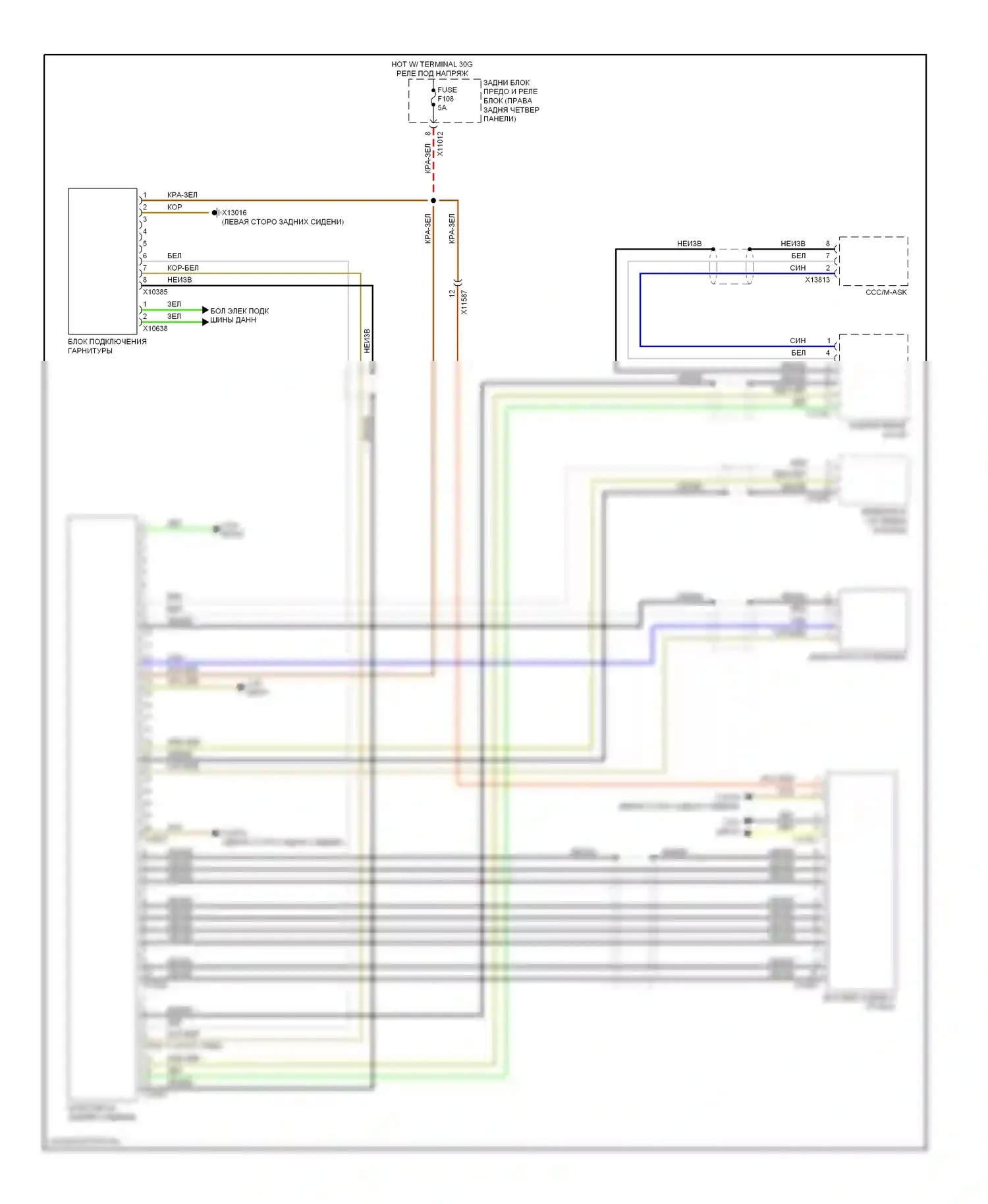 X6 BMW E71 рестайлинг (2012-2014): Электросхема мультимедий заднего сиденья 