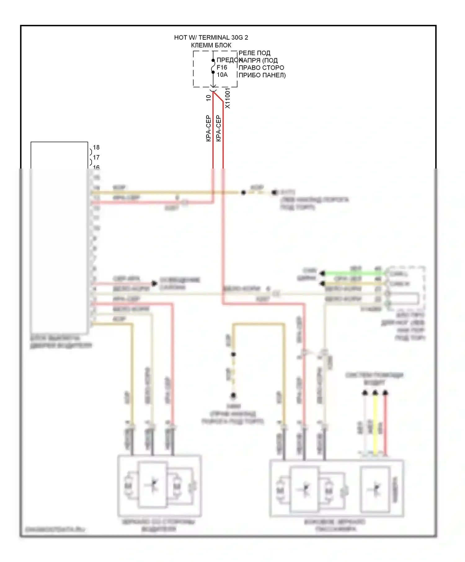 X6 BMW E71 рестайлинг (2012-2014): Электросхема памяти зеркал, с функцией lin bus 