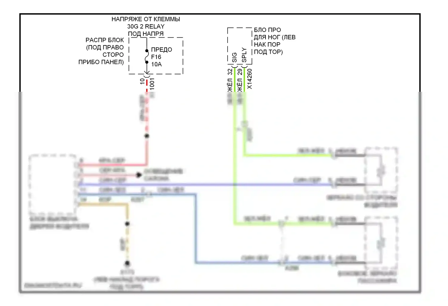X6 BMW E71 рестайлинг (2012-2014): Электросхема обогреваемых зеркал, без функции lin bus 