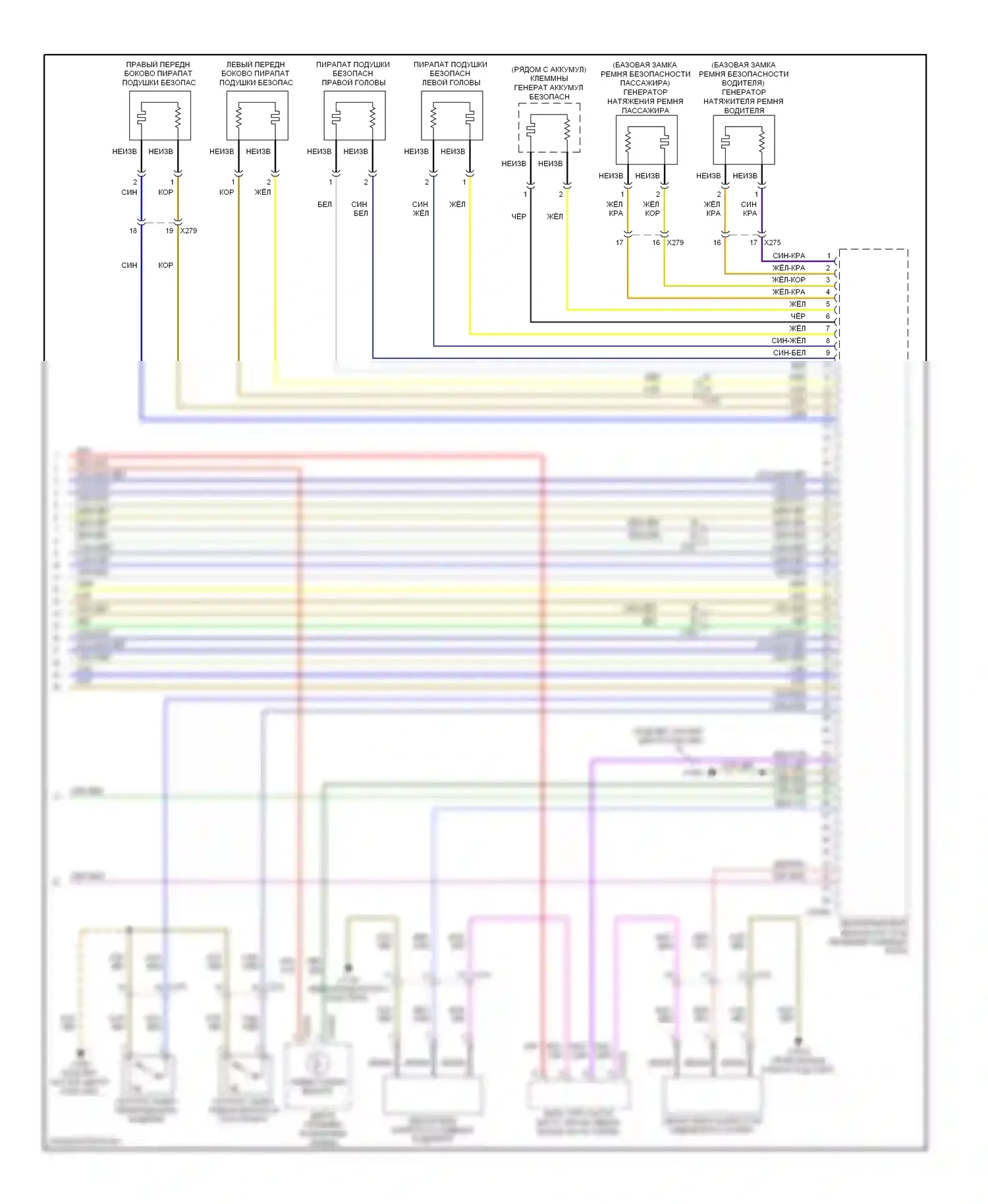 X6 BMW E71 рестайлинг (2012-2014): Электросхема подушек безопасности (3 из 3) 