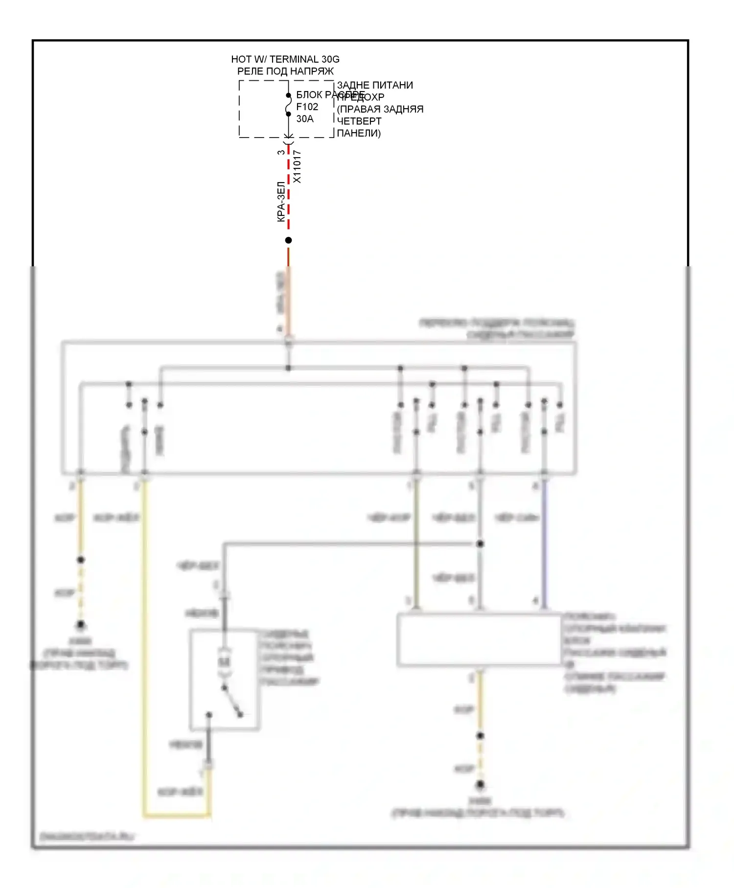 X6 BMW E71 рестайлинг (2012-2014): Поясничная электросхема пассажира 