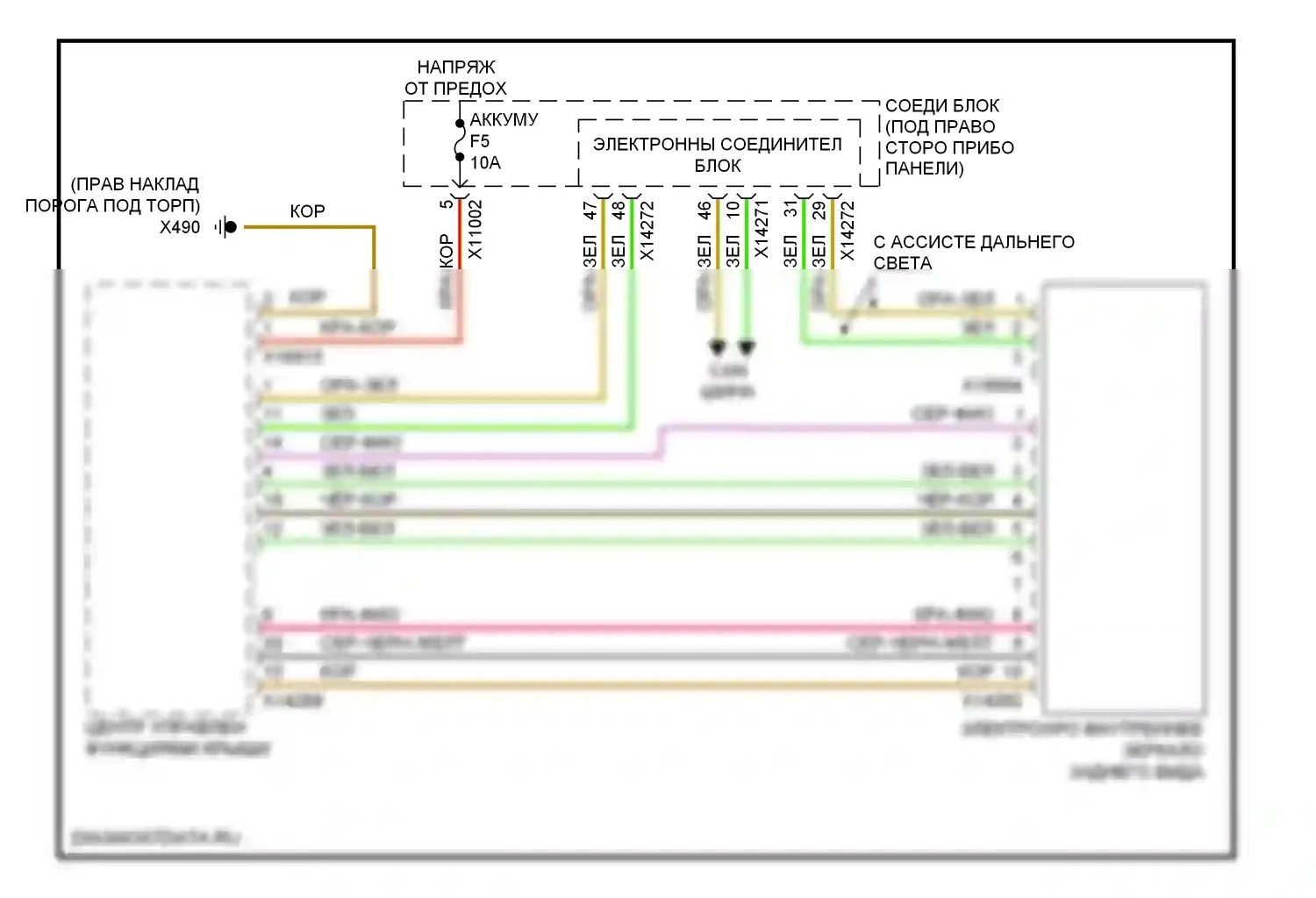 X6 BMW E71 рестайлинг (2012-2014): Электросхема управления зеркалами заднего вида 