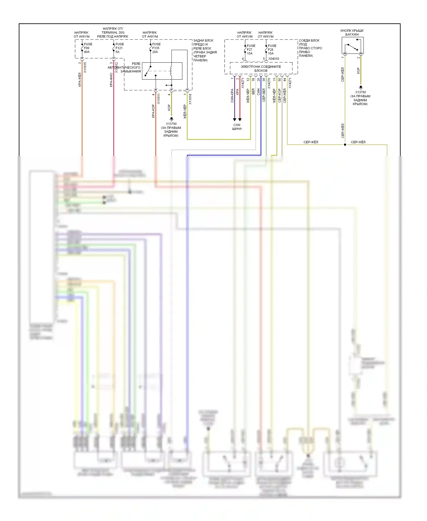 X6 BMW E71 (2007-2012): Электросхема открытия багажника и лючка топливного бака 