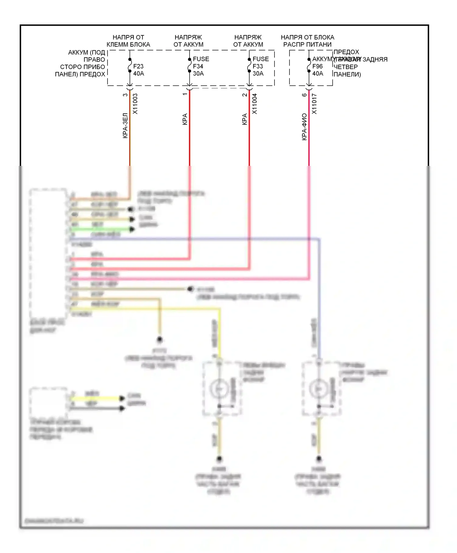 X6 BMW E71 (2007-2012): Электросхема фонарей заднего хода 