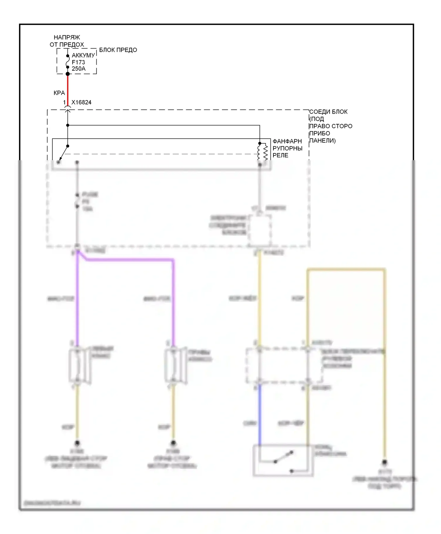 X6 BMW E71 (2007-2012): Электросхема клаксона 