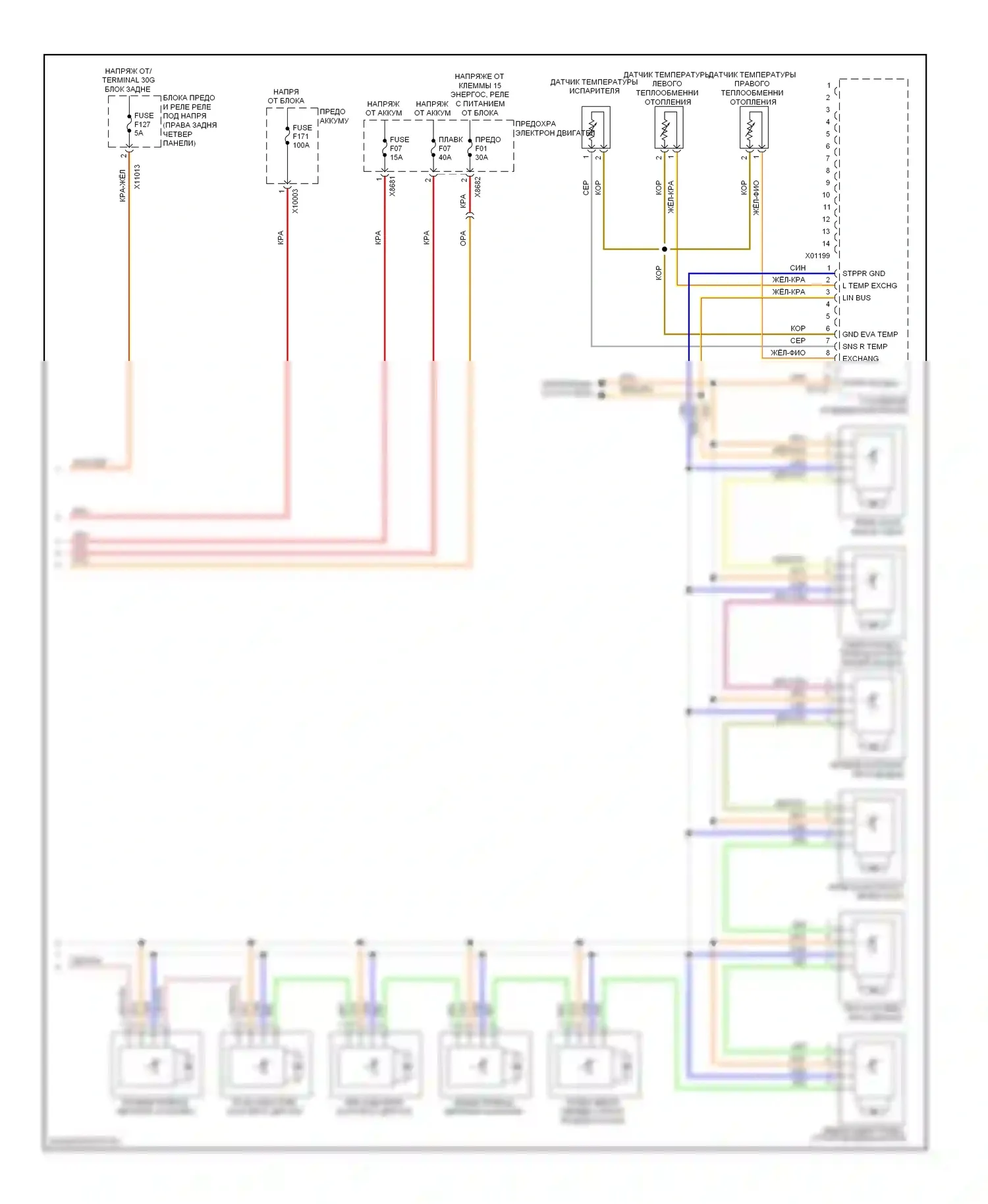 X6 BMW E71 (2007-2012): Электросхема климат контроля, с высоким кондиционером, с вентилятором заднего отсека (3 из 3) 