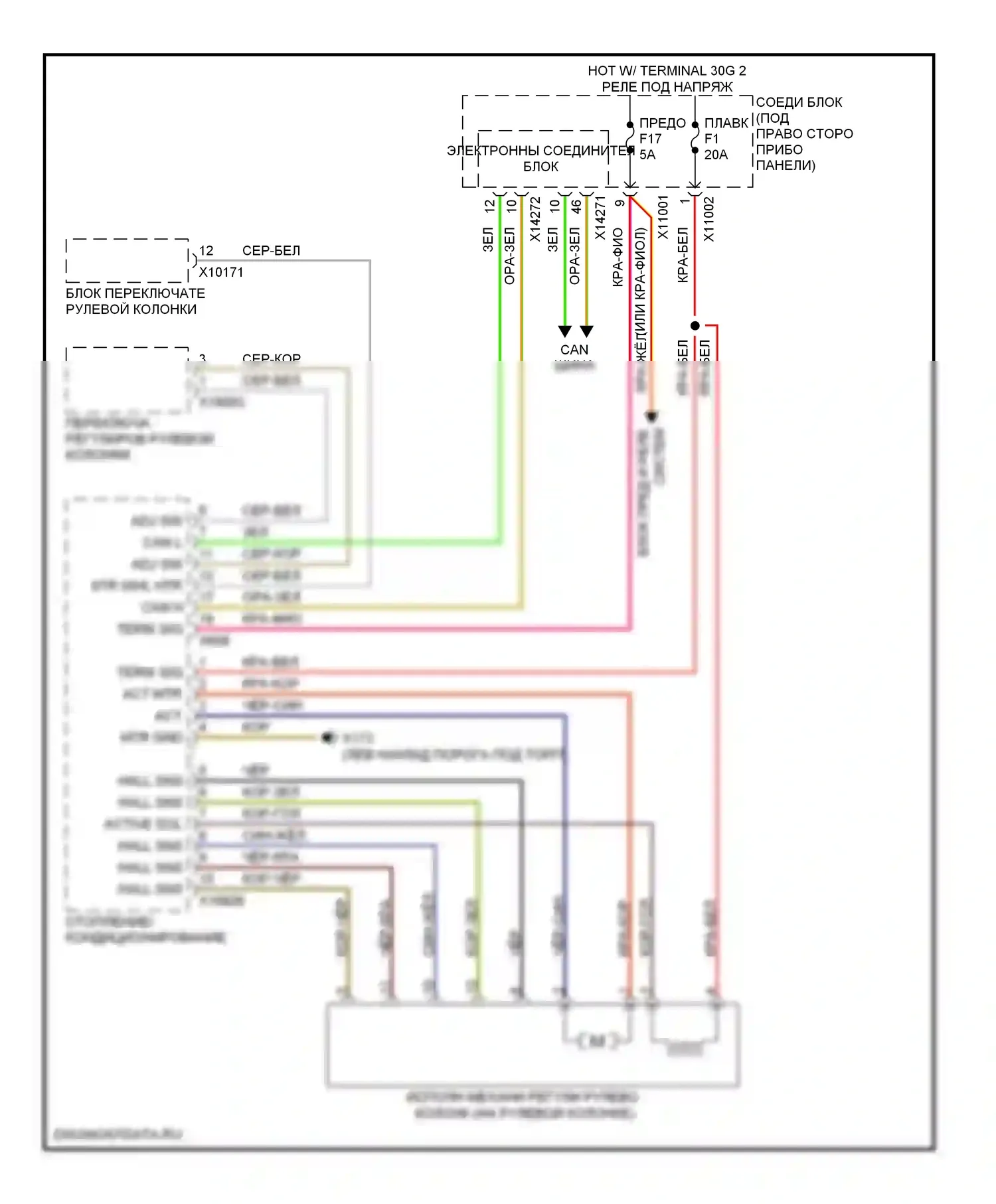 X6 BMW E71 (2007-2012): Электросхема памяти рулевой колонки 