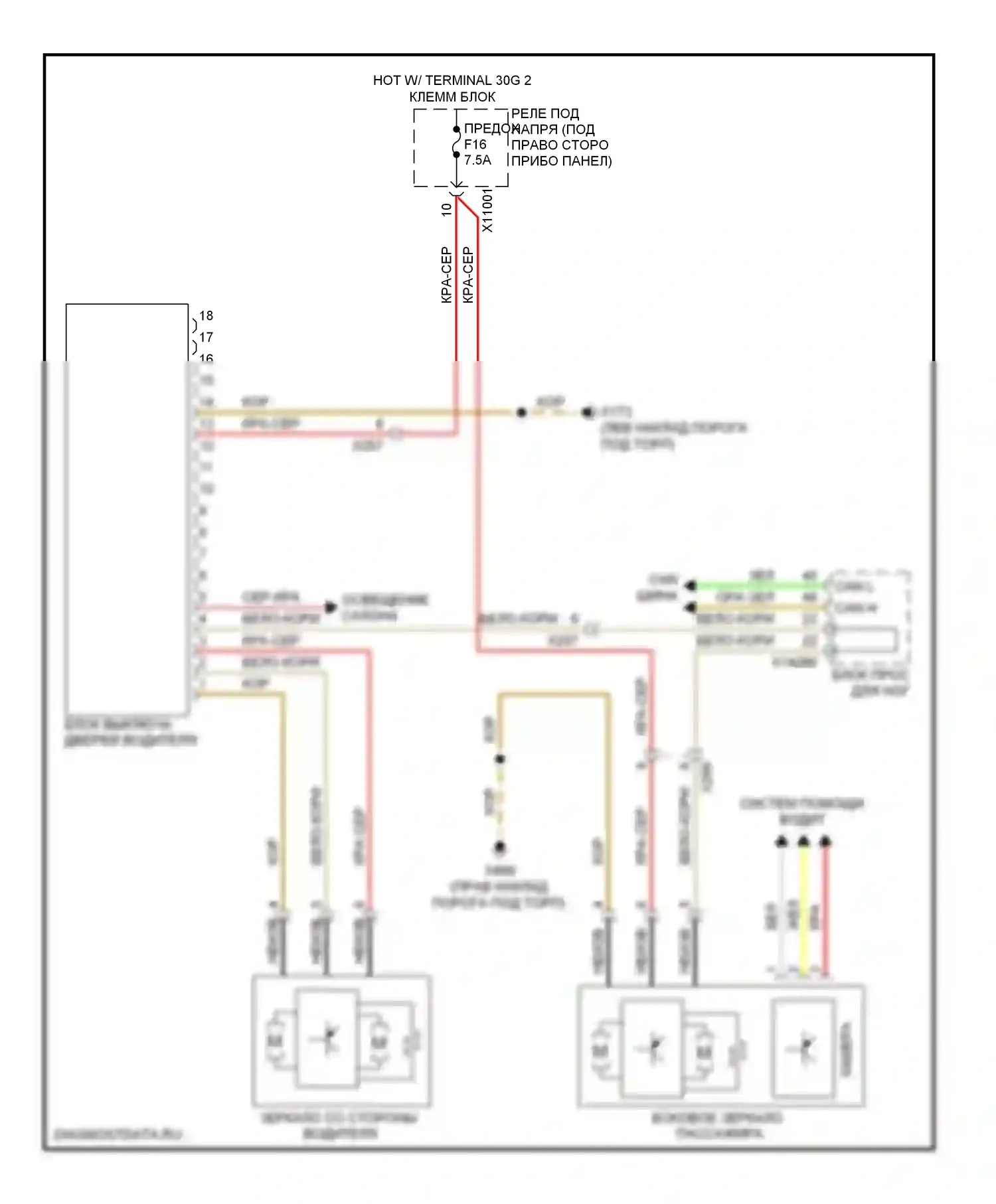 X6 BMW E71 (2007-2012): Электросхема памяти зеркал, с функцией lin bus 