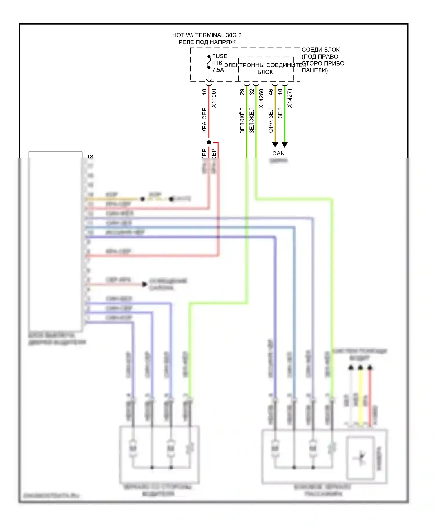 X6 BMW E71 (2007-2012): Управление зеркалами заднего вида электросхема, без функции lin bus 