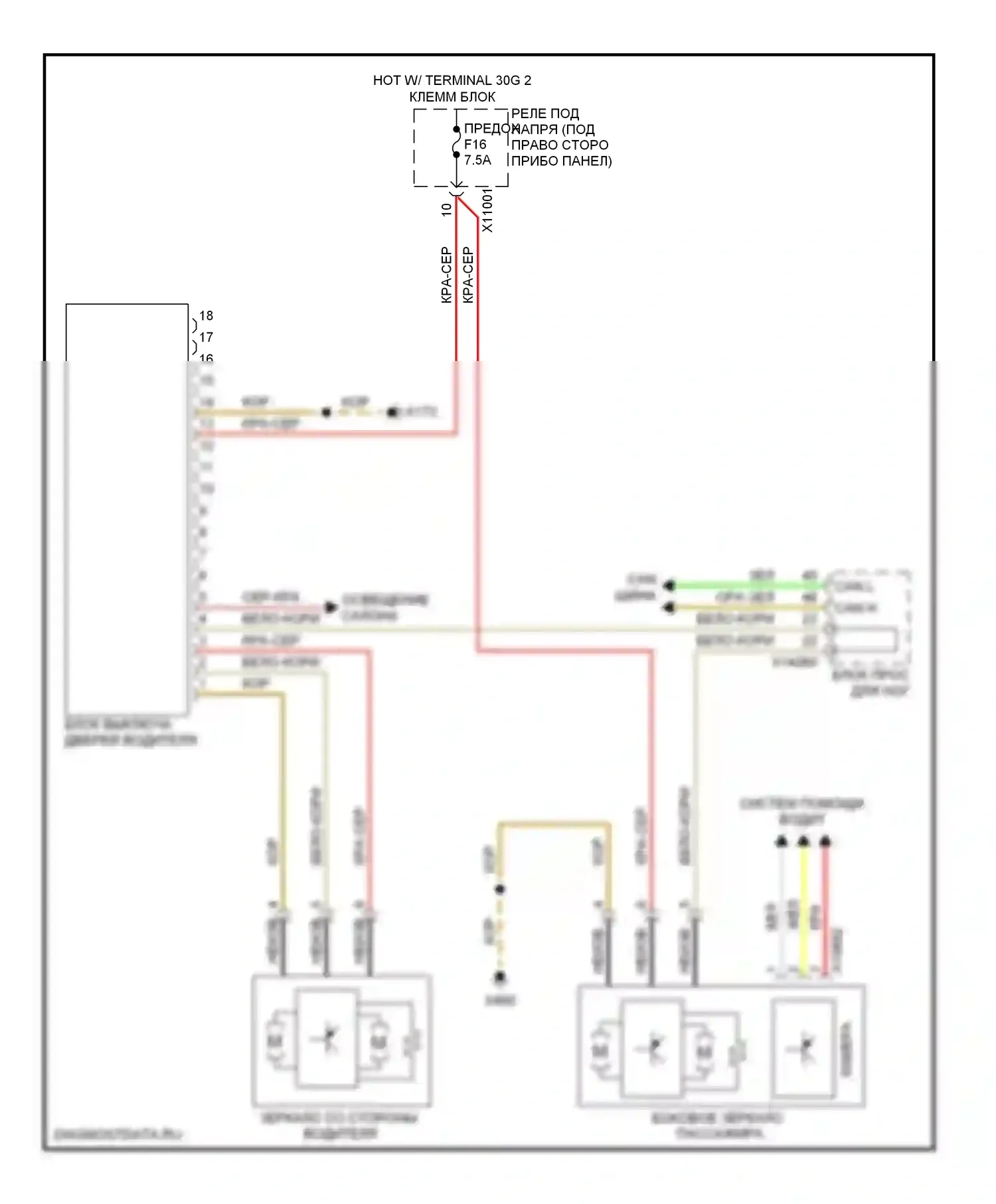 X6 BMW E71 (2007-2012): Управление зеркалами заднего вида электросхема соединений с функцией lin bus 