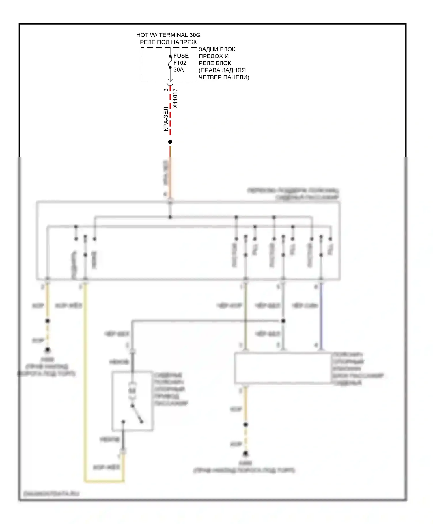 X6 BMW E71 (2007-2012): Поясничная электросхема пассажира 