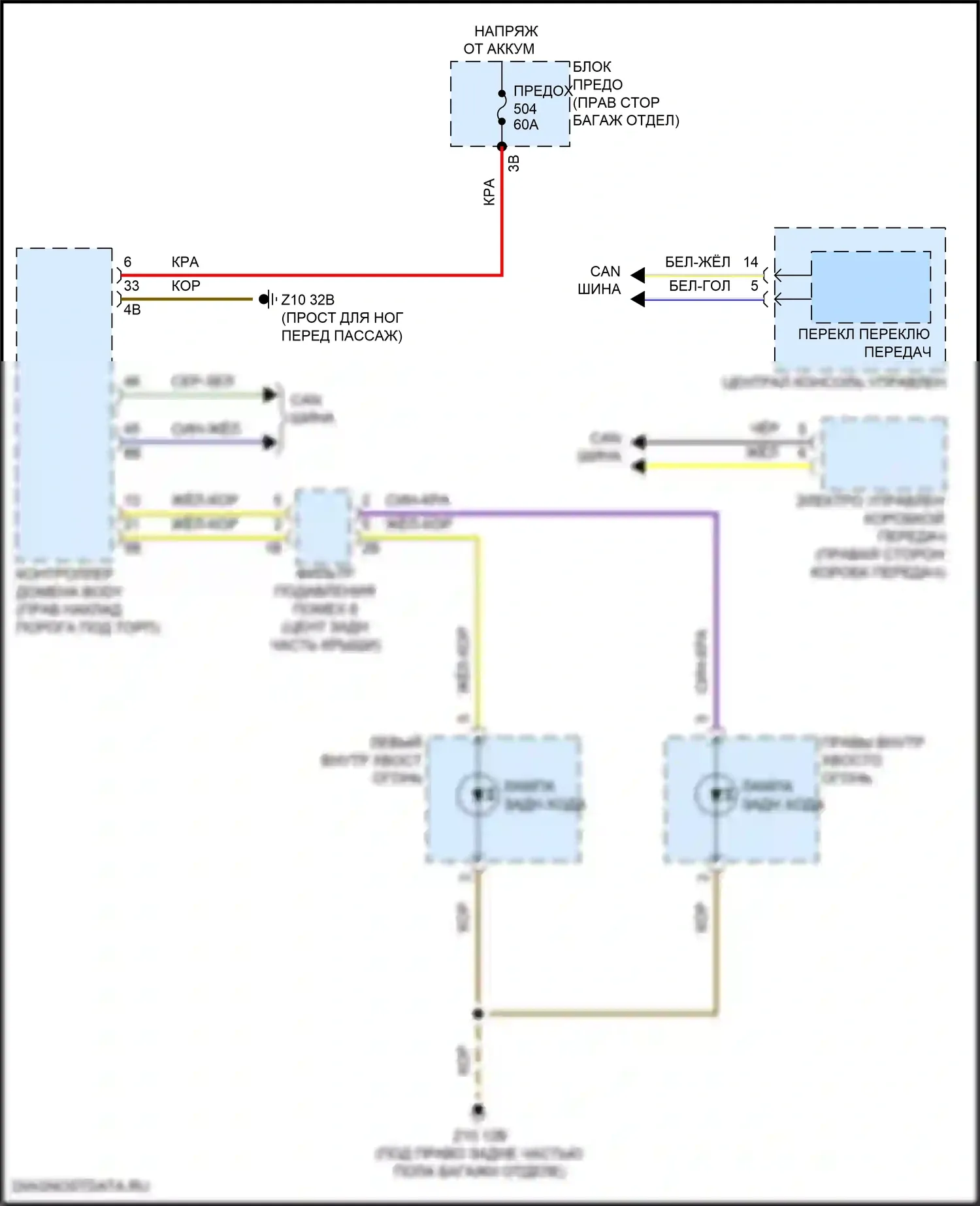 X6 BMW G06 рестайлинг (2023-2024): Электросхема фонарей заднего хода 