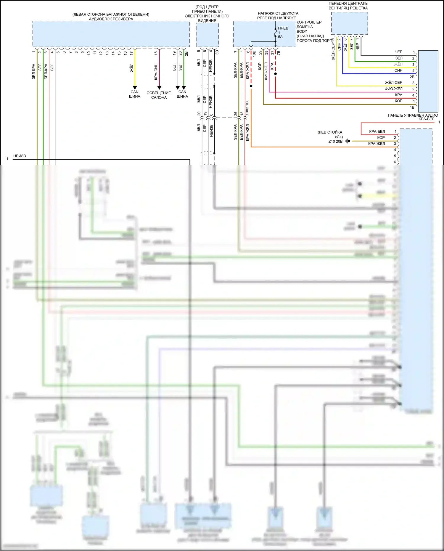 X6 BMW G06 рестайлинг (2023-2024): Электросхема аудиоблока приемника, средний уровень (4 из 6) 