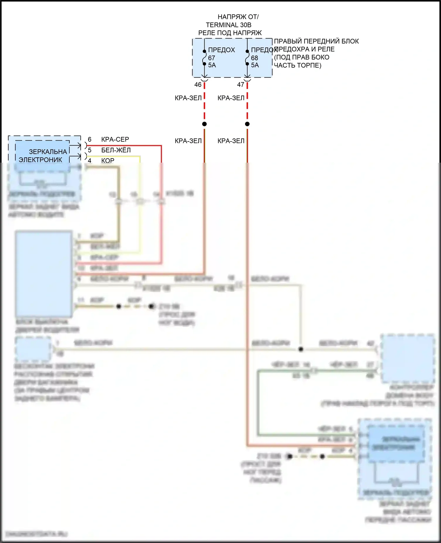 X6 BMW G06 рестайлинг (2023-2024): Электросхема обогреваемых зеркал 