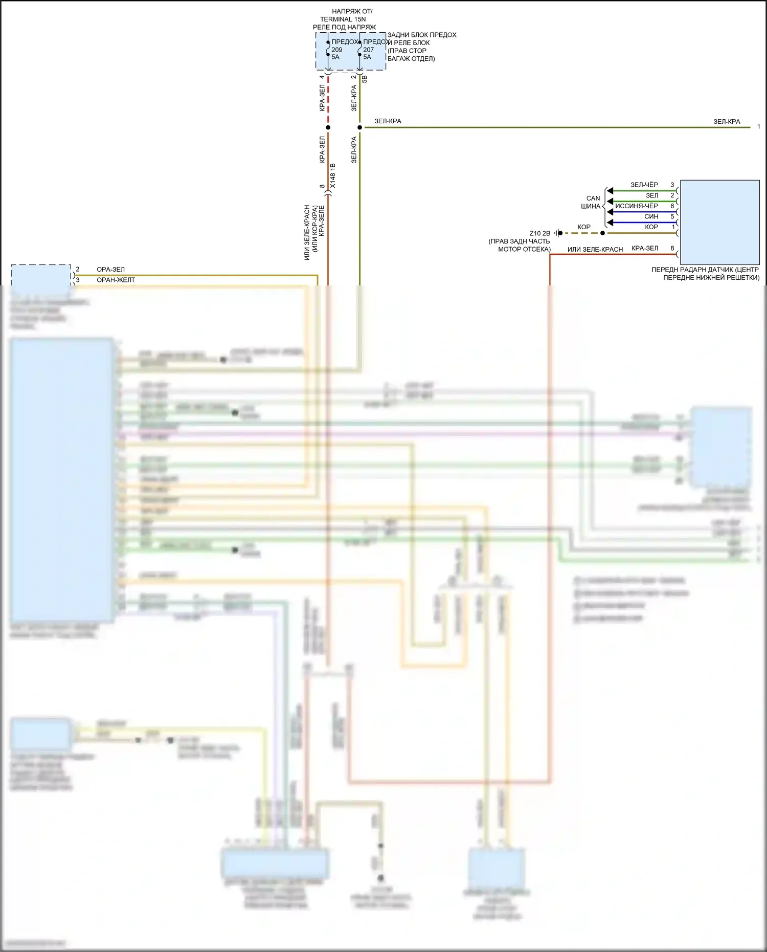 X6 BMW G06 рестайлинг (2023-2024): Электросхема контроля в слепой зоне с передним и задним радарными датчиками (1 из 2) 