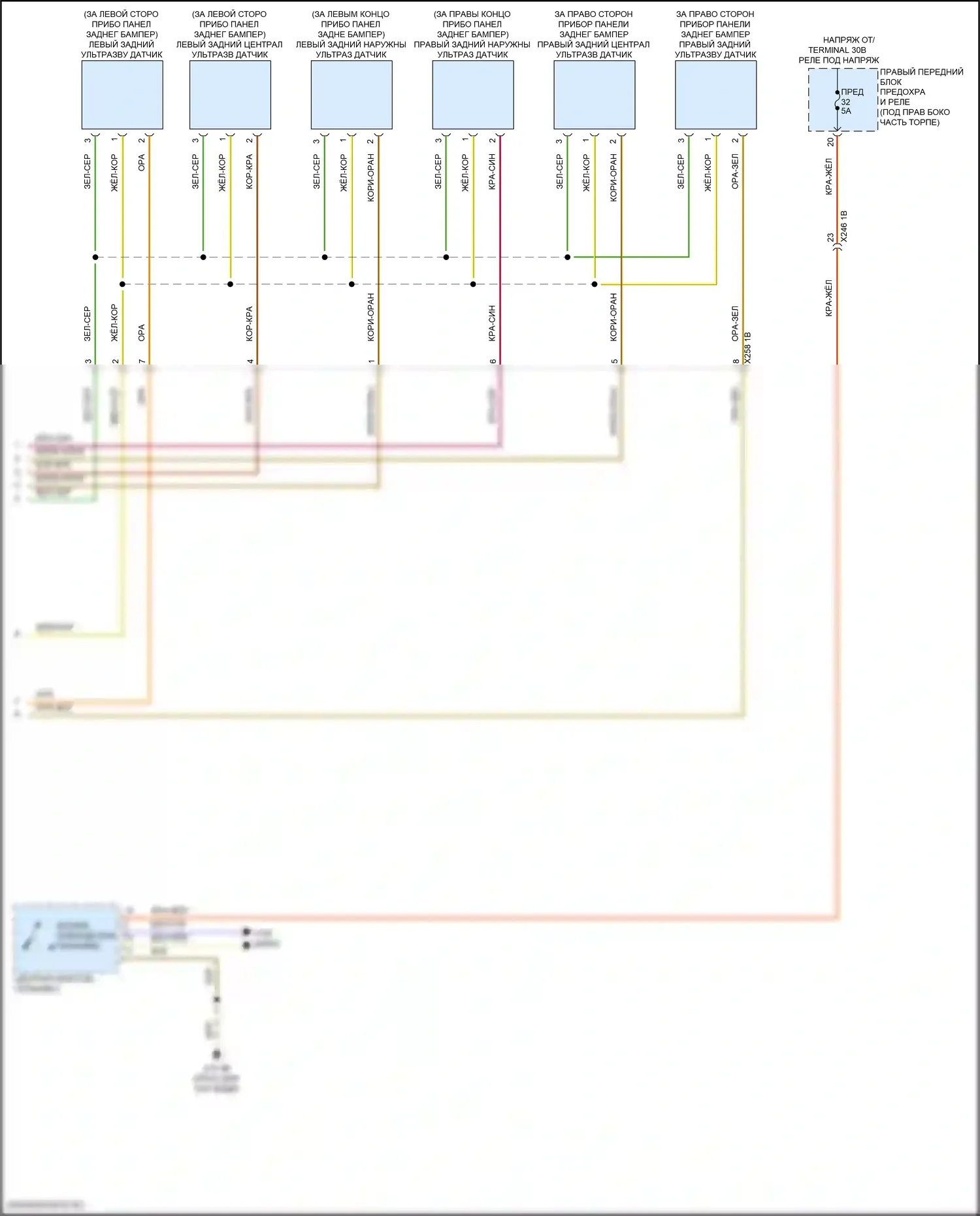X6 BMW G06 рестайлинг (2023-2024): Электросхема помощника по парковке, с помощником по парковке (2 из 2) 