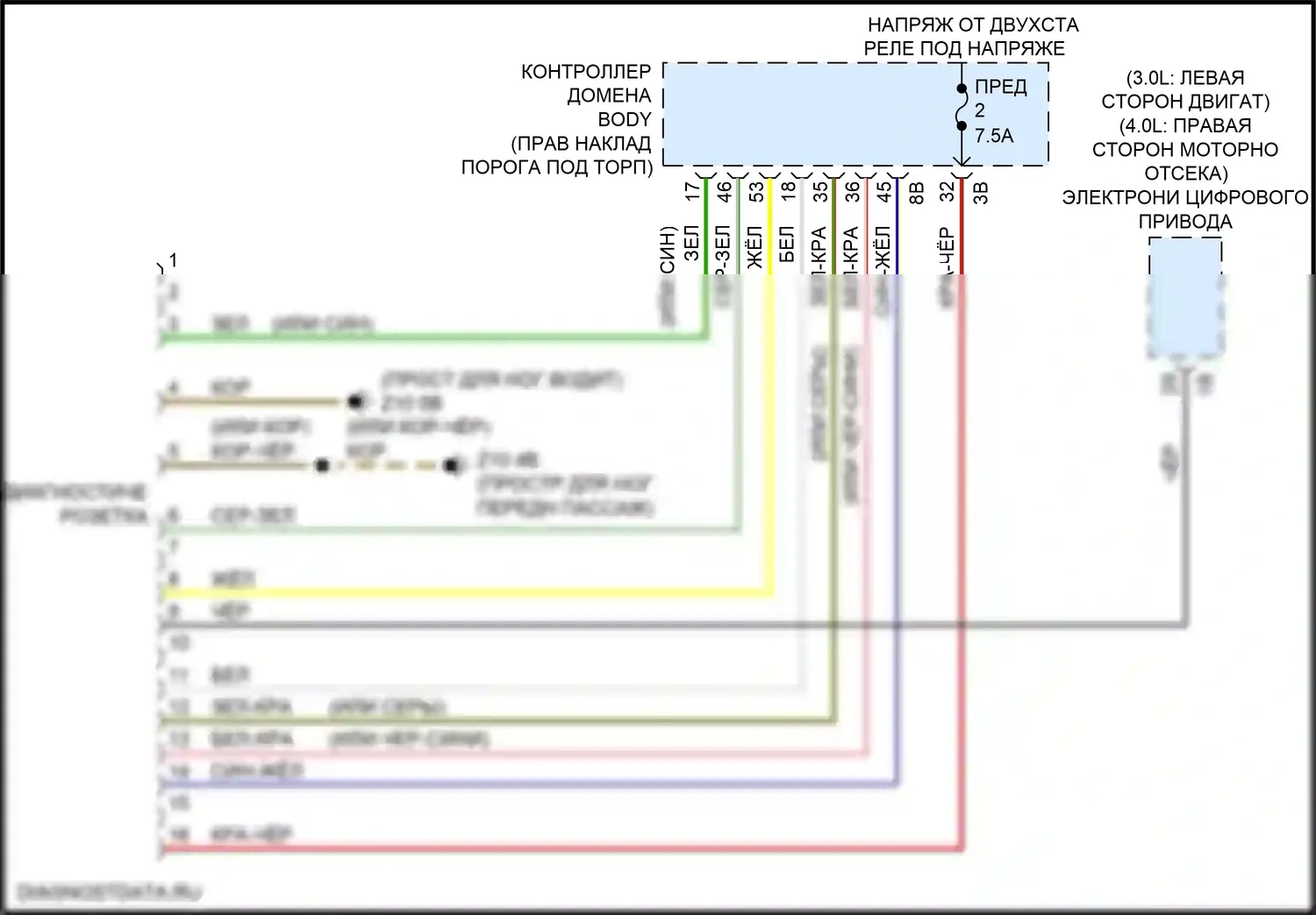 X6 BMW G06 (2019-2023): Электросхема диагностического разхъема 