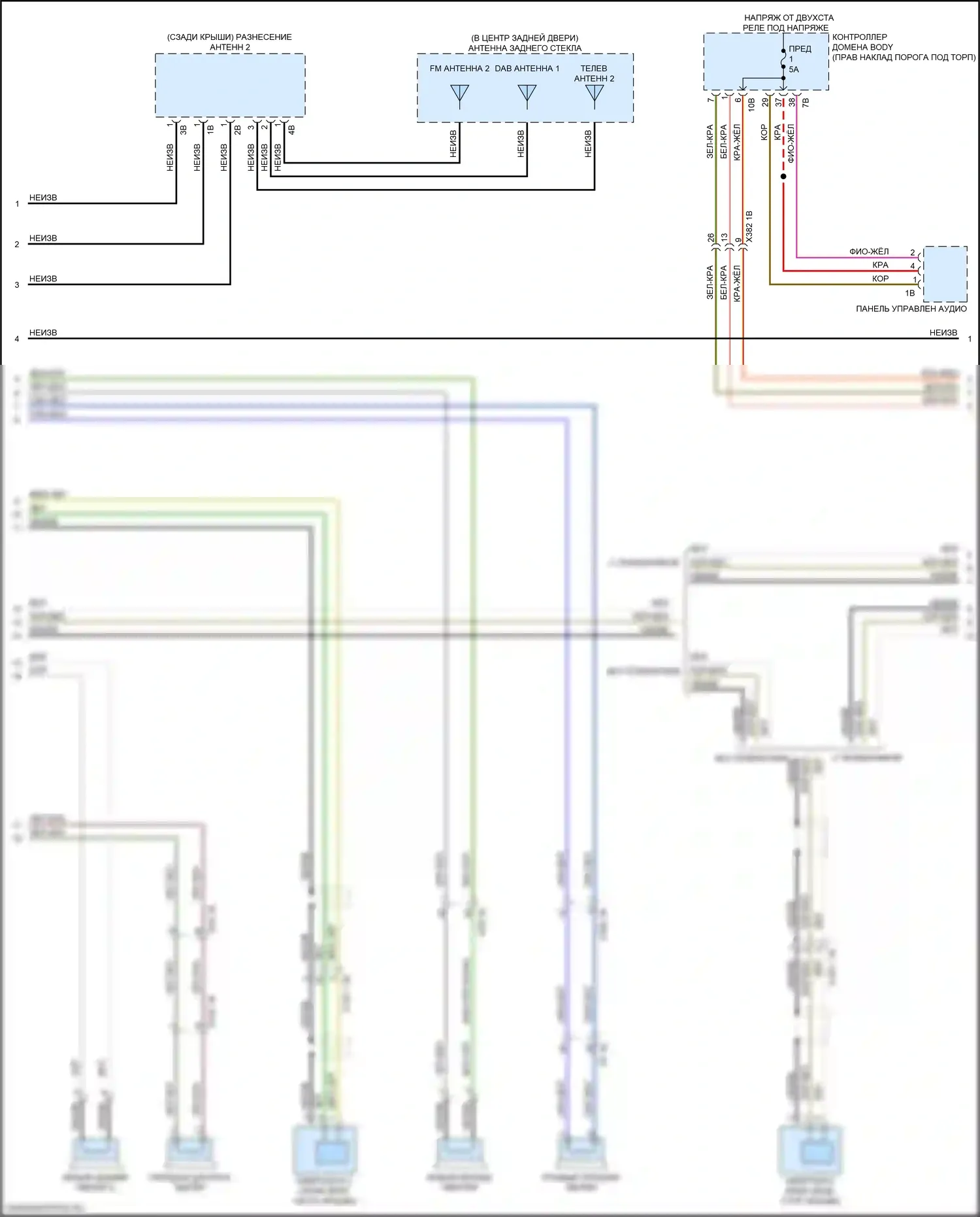 X6 BMW G06 (2019-2023): Электросхема аудиоблока приемника, высокий уровень (2 из 6) 