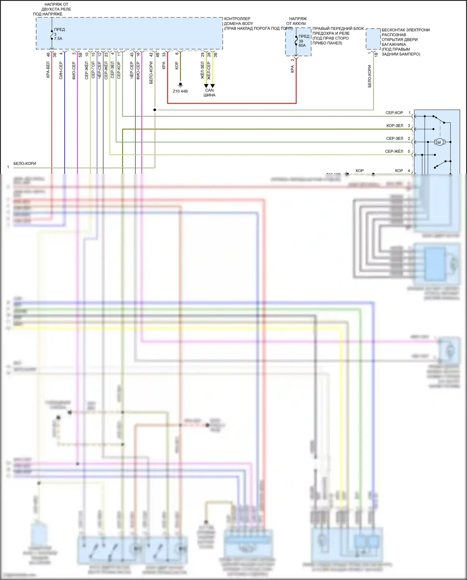 X7 BMW G07 рестайлинг (2022-2024): Электросхема открытия багажника и лючка топливного бака (2 из 2) 