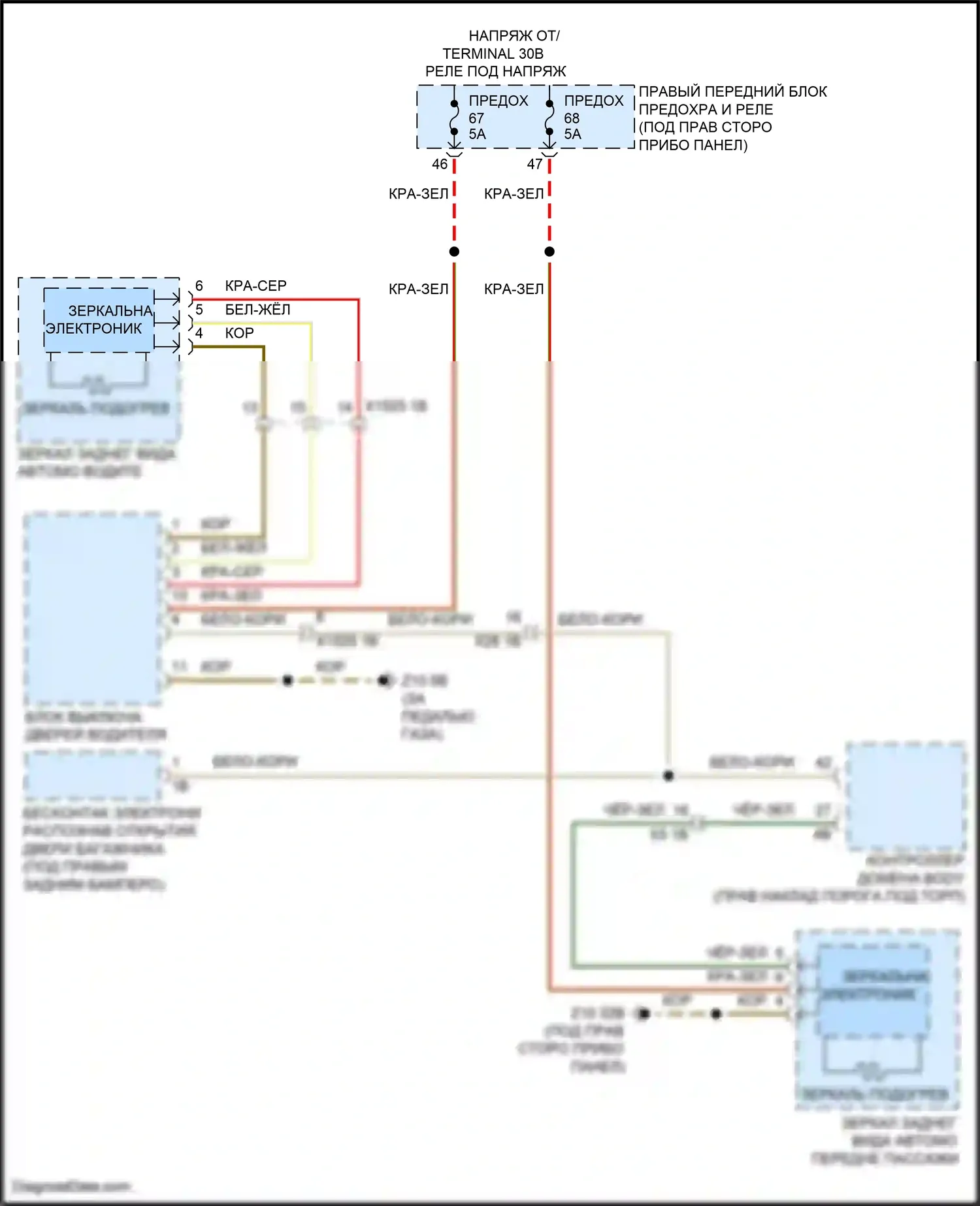 X7 BMW G07 рестайлинг (2022-2024): Электросхема обогреваемых зеркал 