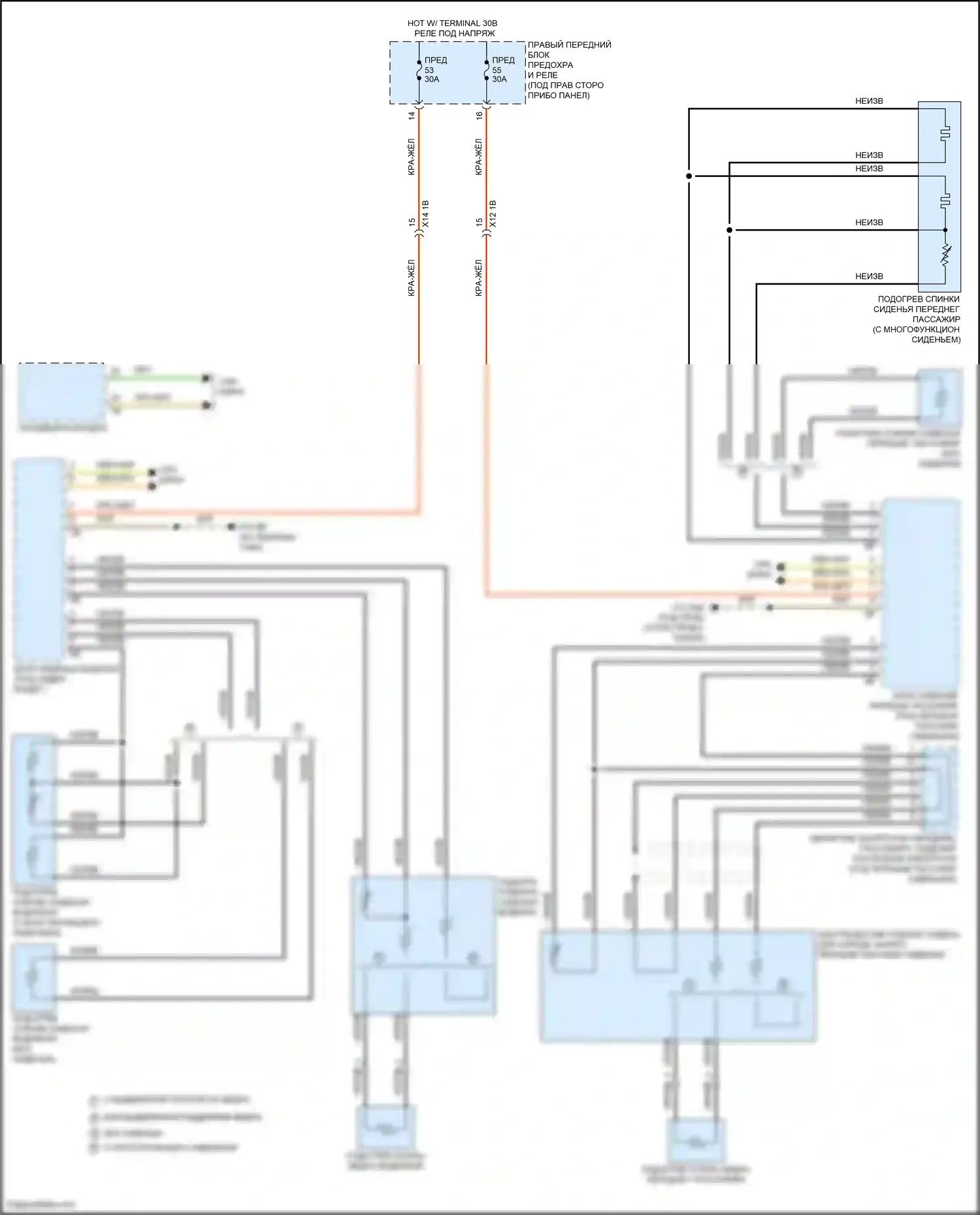 X7 BMW G07 рестайлинг (2022-2024): Электросхема передних обогреваемых сидений 
