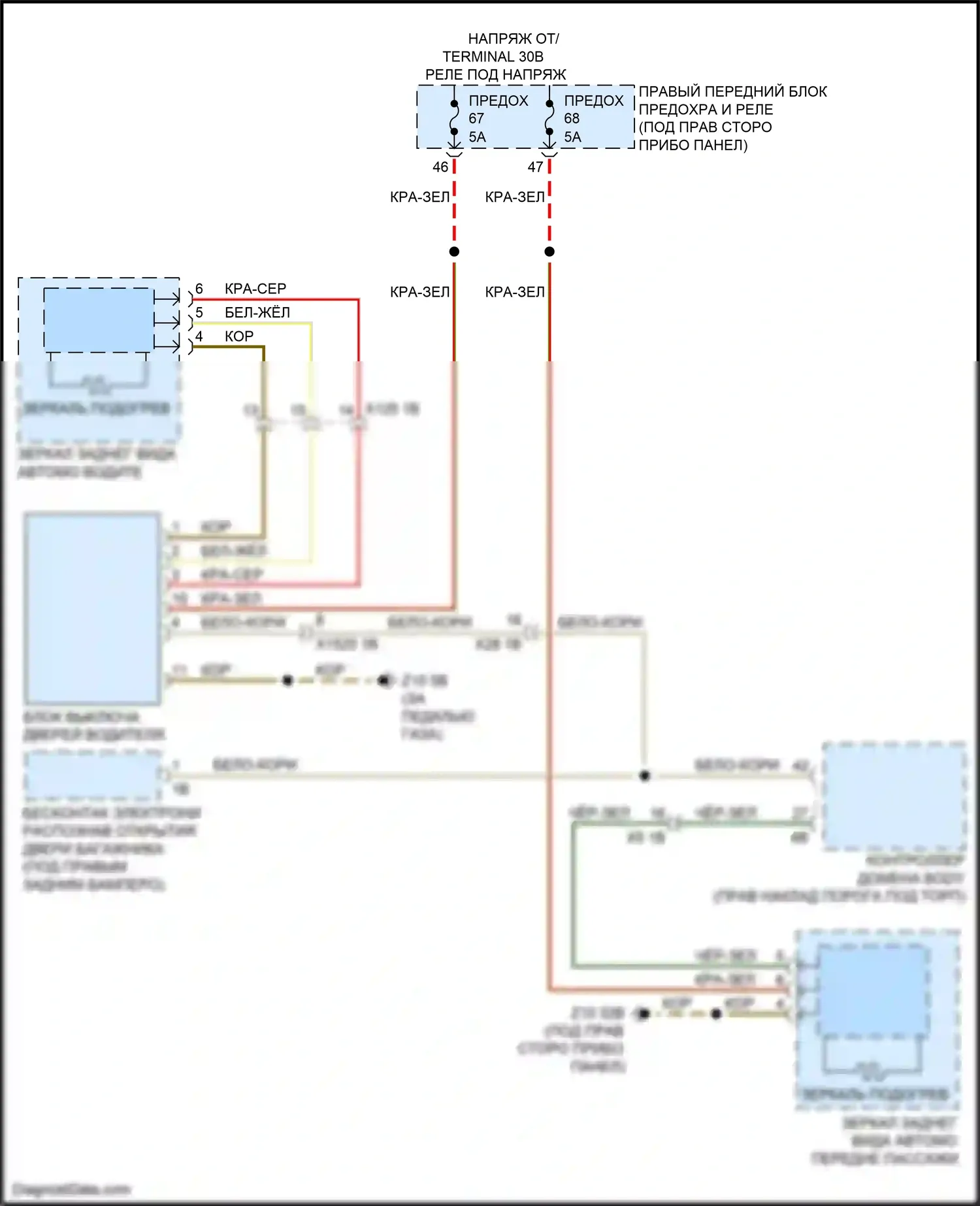 X7 BMW G07 (2018-2022): Электросхема обогреваемых зеркал 