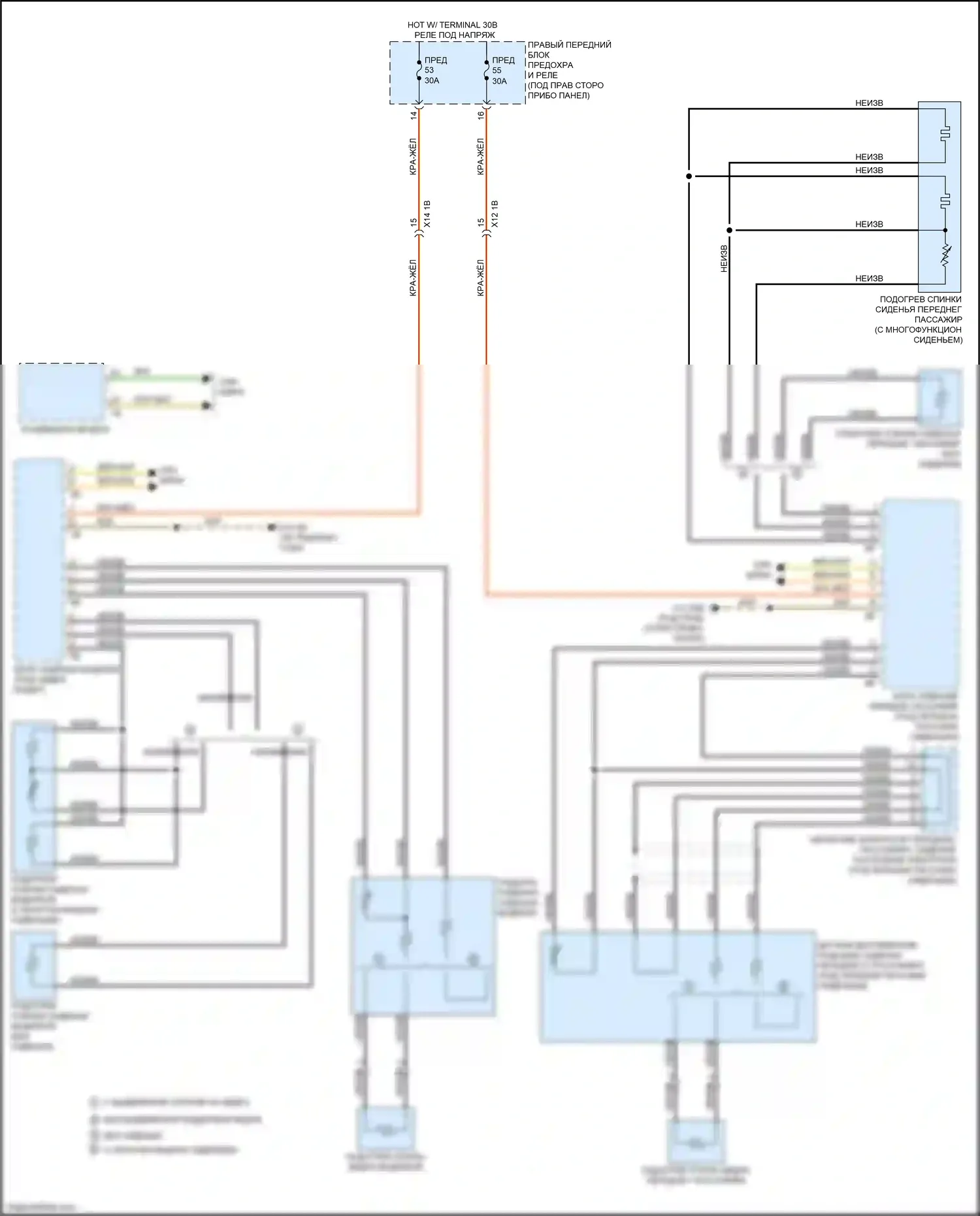 X7 BMW G07 (2018-2022): Электросхема передних обогреваемых сидений 