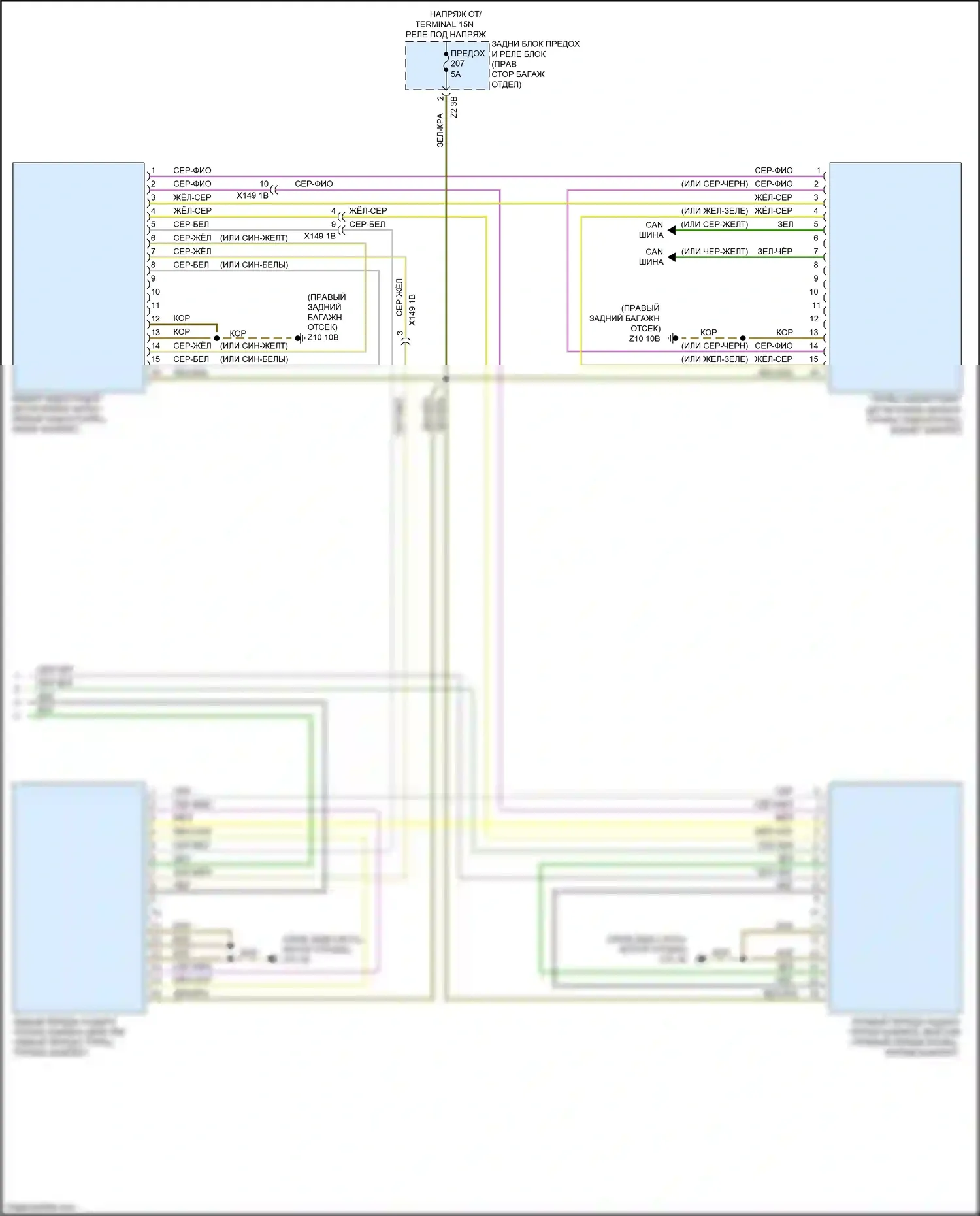 X7 BMW G07 (2018-2022): Электросхема контроля в слепой зоне с передним и задним радарными датчиками (2 из 2) 