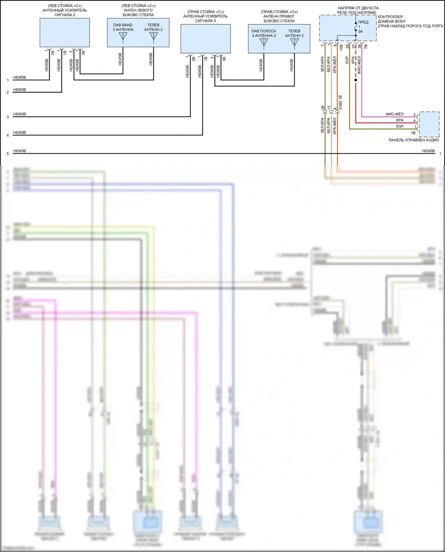 X7 BMW G07 (2018-2022): Электросхема навигации, высокий уровень с аудиоблоком приемника (2 из 6) 