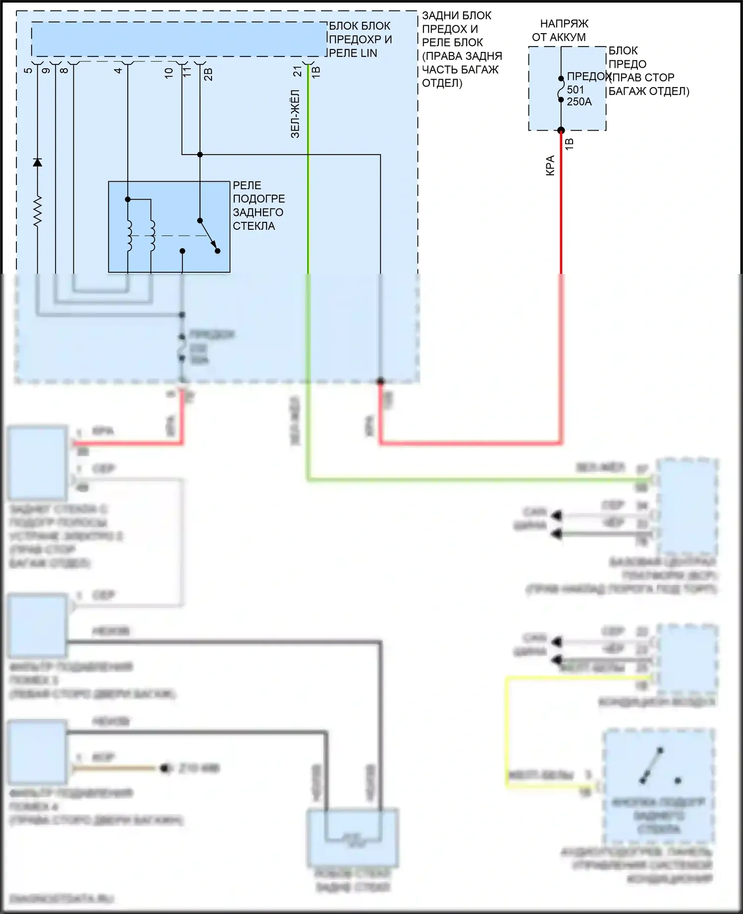 XM BMW G09 (2022-2024): Электросхема заднего подогрева 