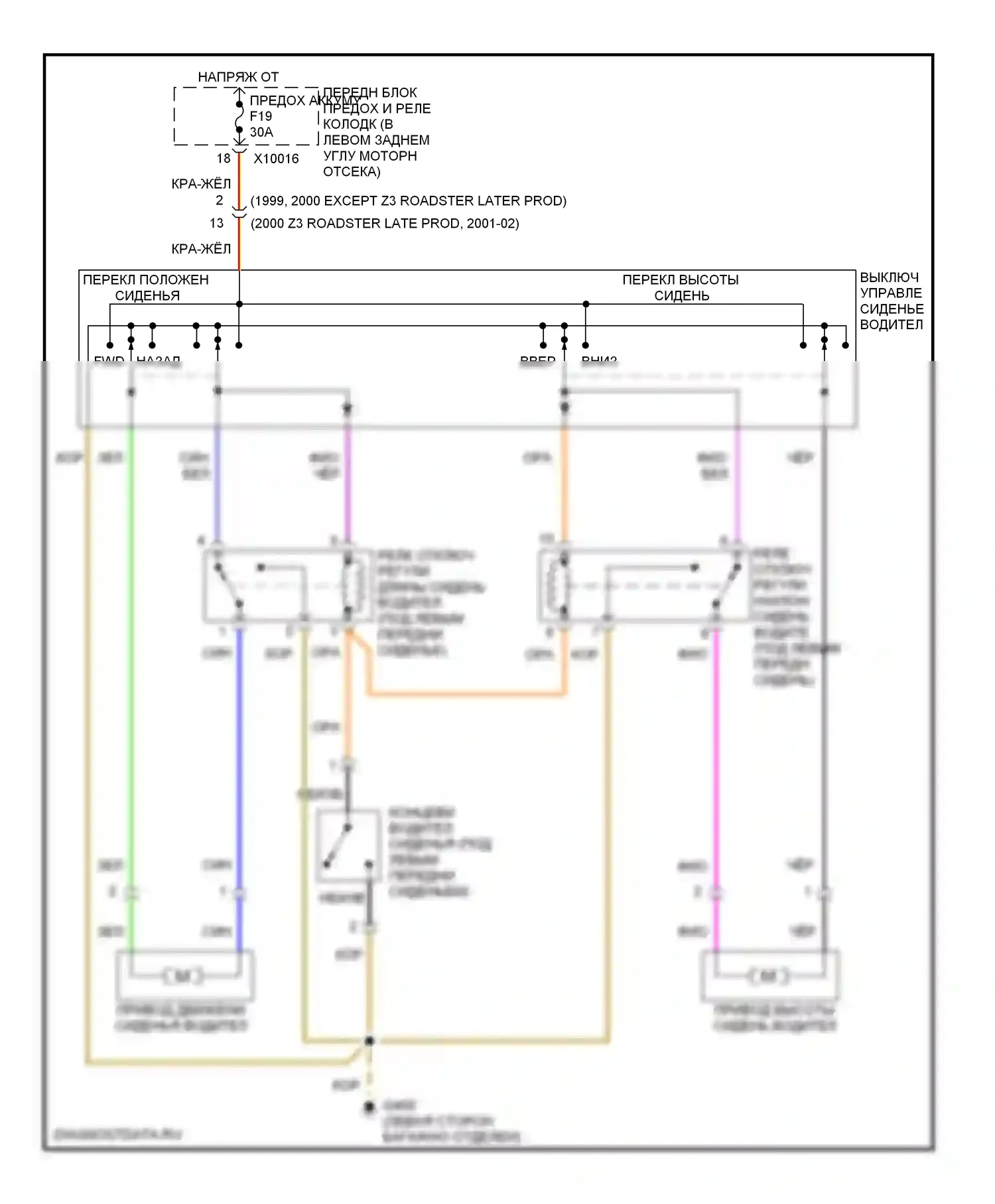Z3 BMW E36 рестайлинг (2000-2002): Электросхема спортивного сиденья водителя 