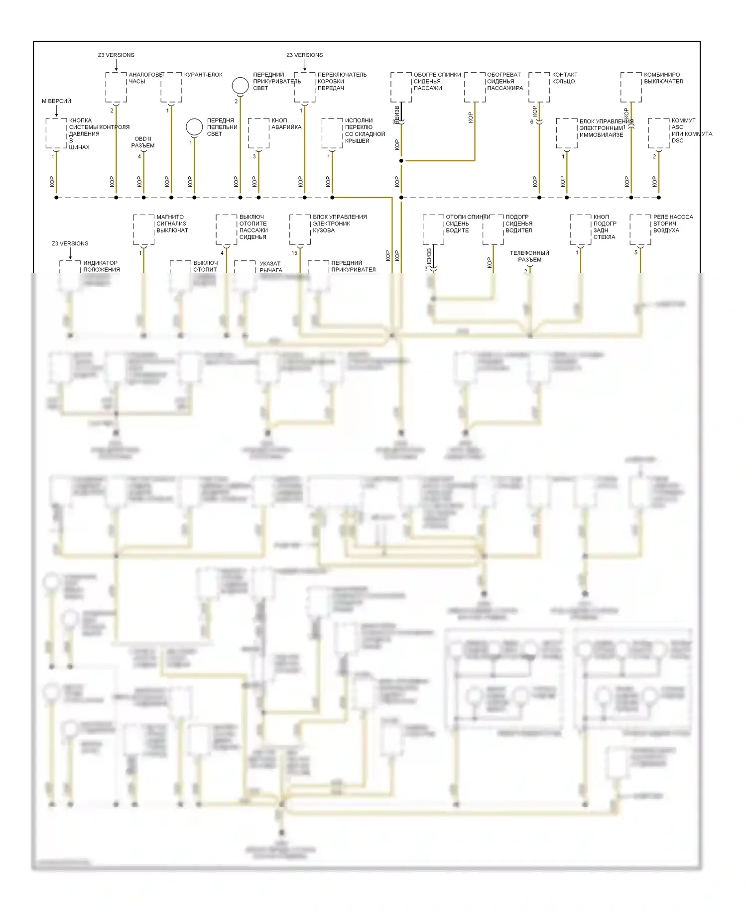 Z3 BMW E36 рестайлинг (2000-2002): Электросхема точек подключения масс (4 из 4) 