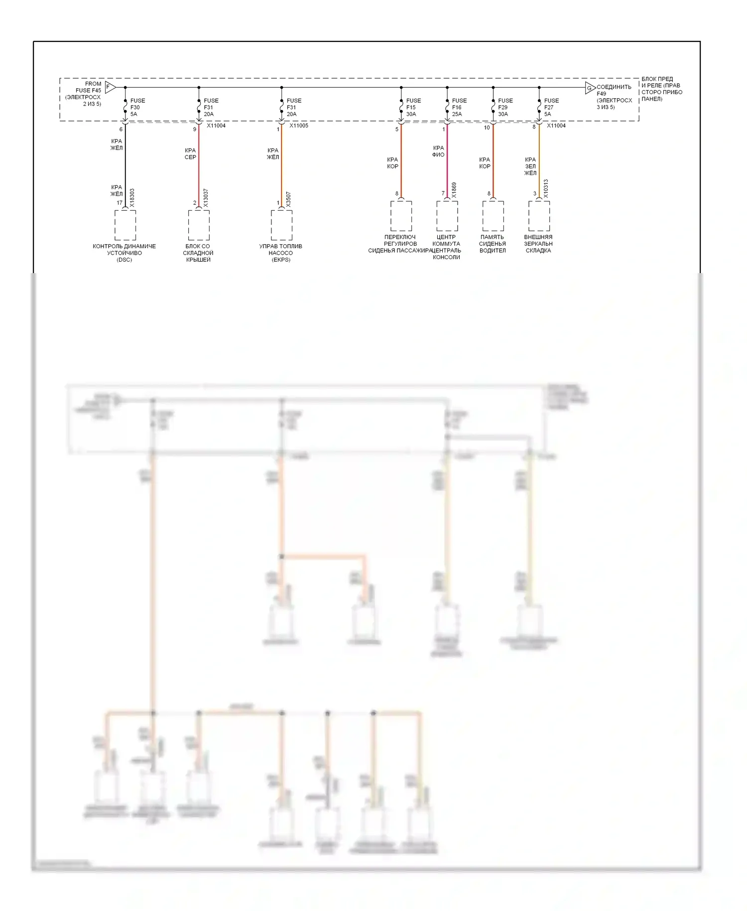 Z4 BMW E85/E86 рестайлинг (2005-2009): Электросхема блока предохранителей реле (3 из 5) 