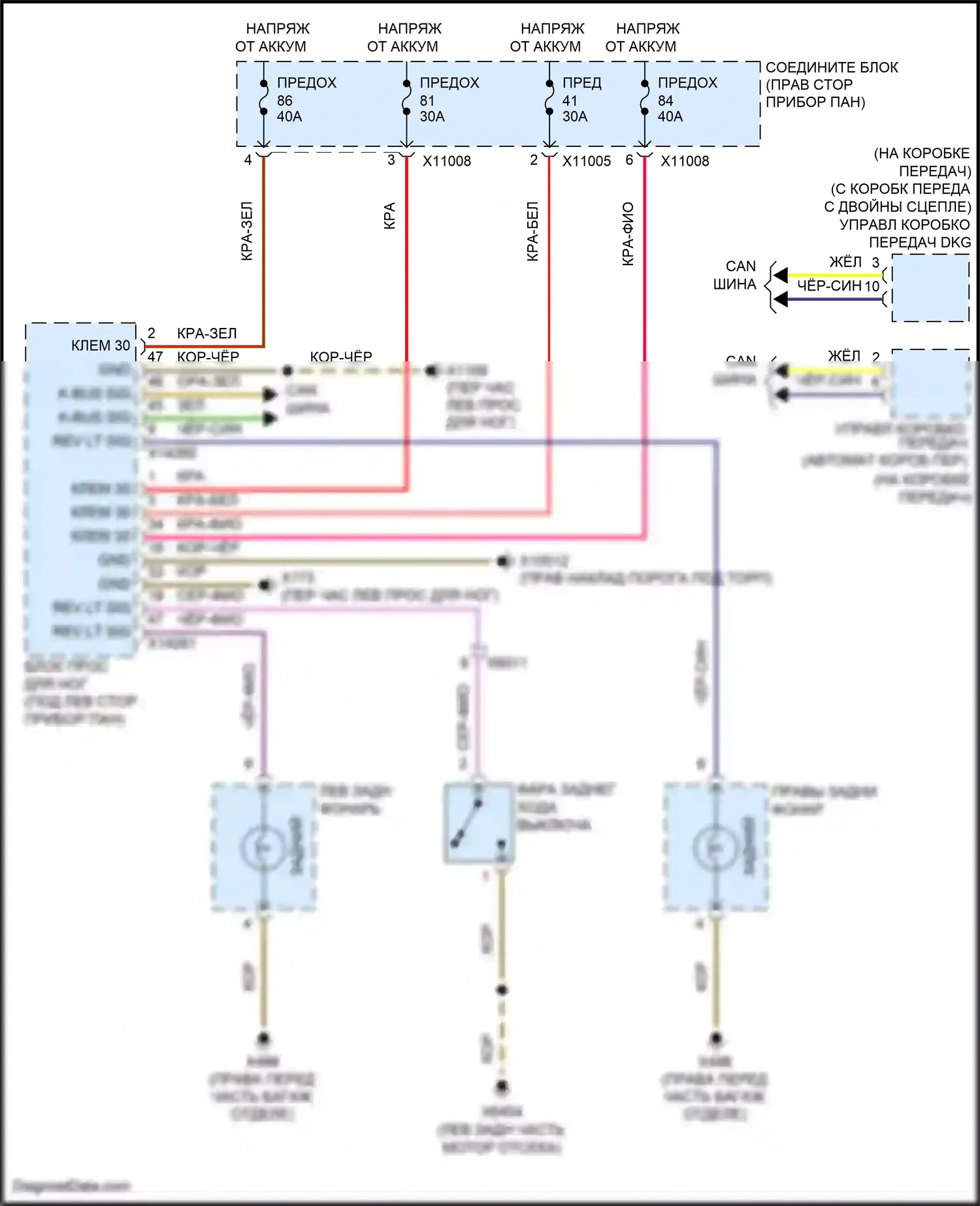Z4 BMW E89 рестайлинг (2013-2017): Электросхема фонарей заднего хода 