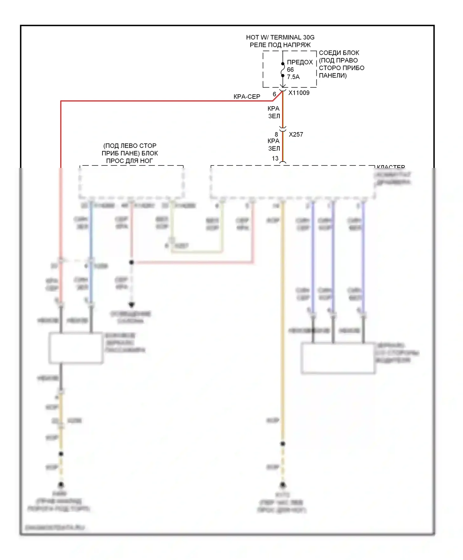 Z4 BMW E89 (2009-2013): Электросхема управления зеркалами заднего вида, без обогреваемых зеркал 