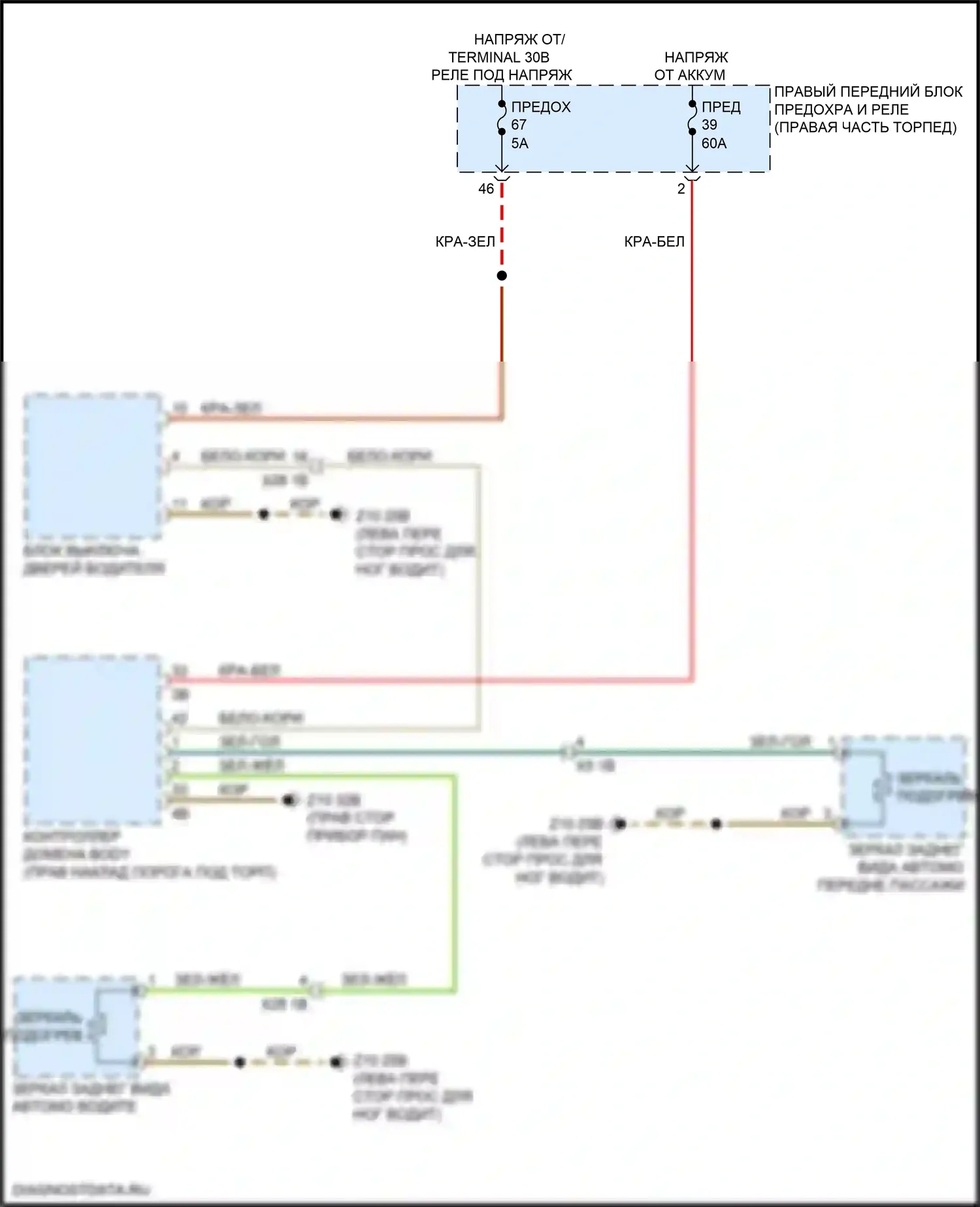 Z4 BMW G29 (2018-2022): Электросхема обогреваемых зеркал, без функции шины lin 