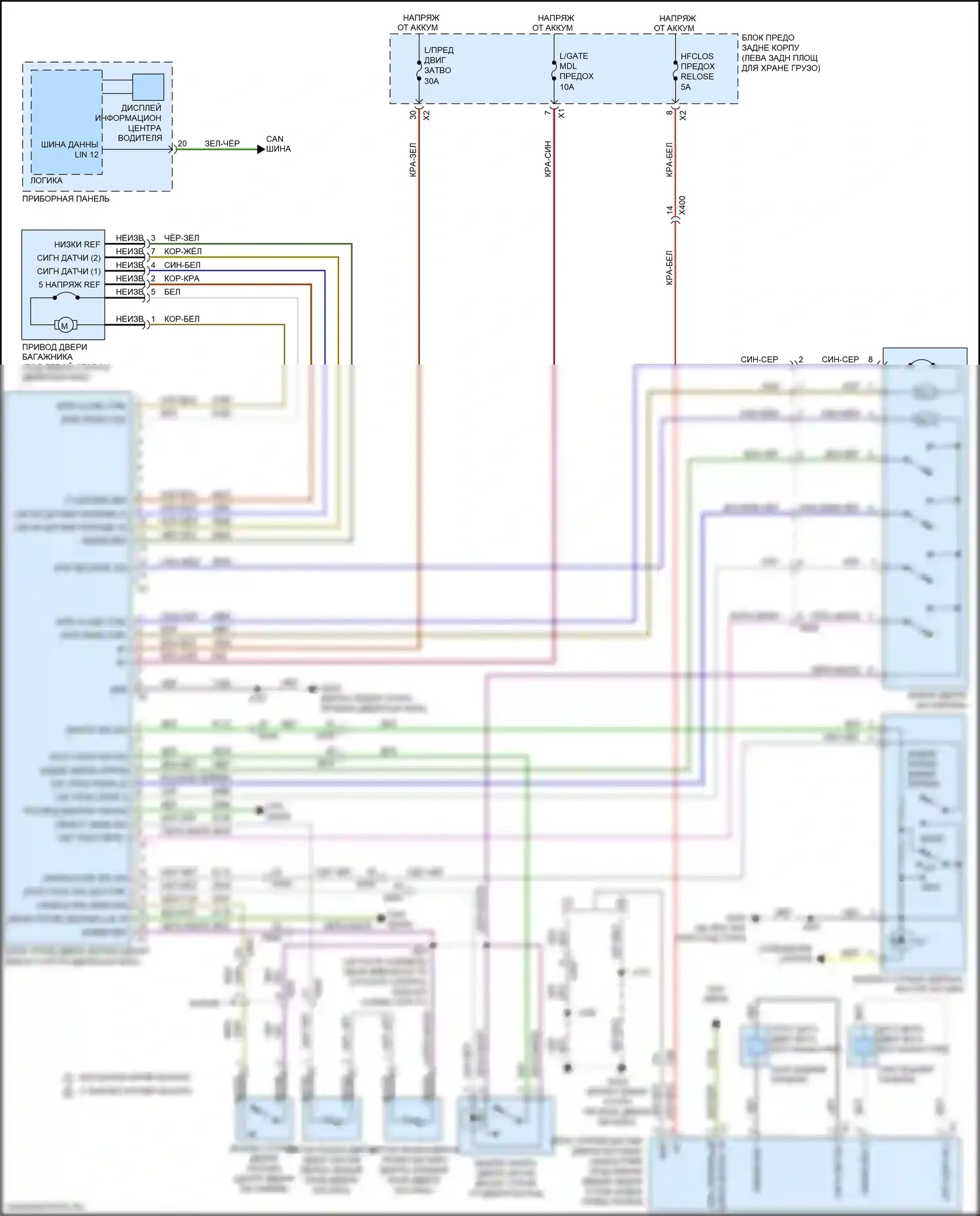 Enclave Buick II (2017-2021): Электросхема двери силового багажника 