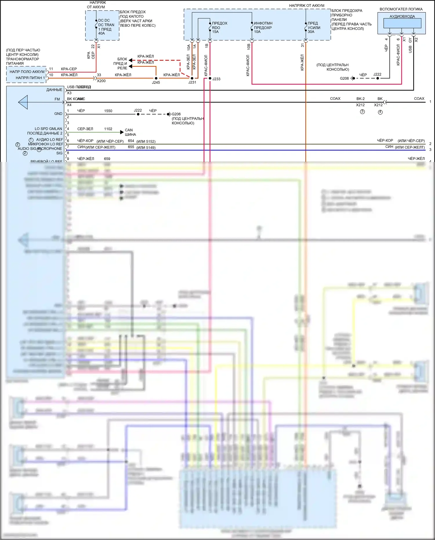 Enclave Buick II (2017-2021): Электросхема магнитолы, средний уровень (1 из 3) 