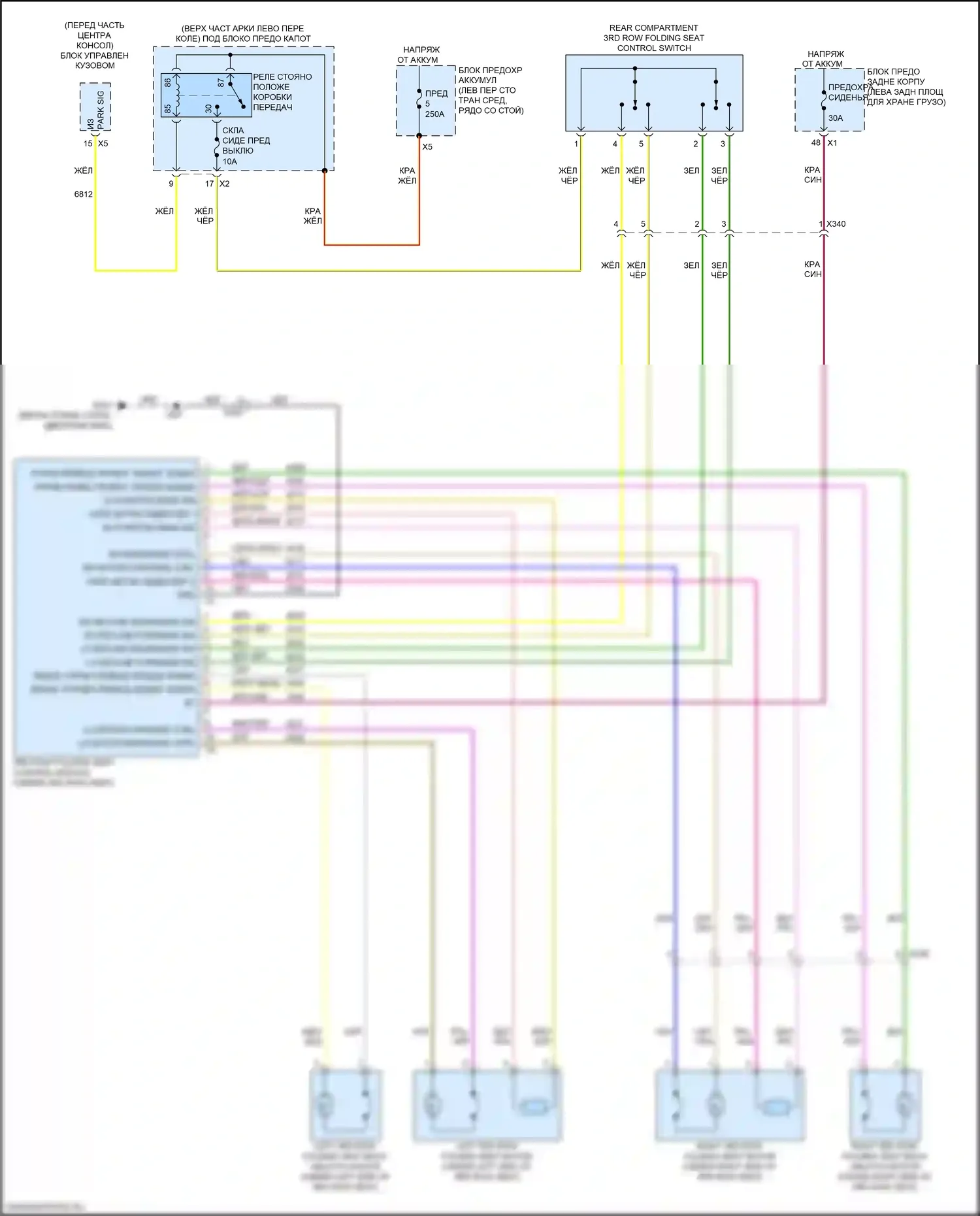 Enclave Buick II (2017-2021): Электросхема складного сиденья 3-го ряда 