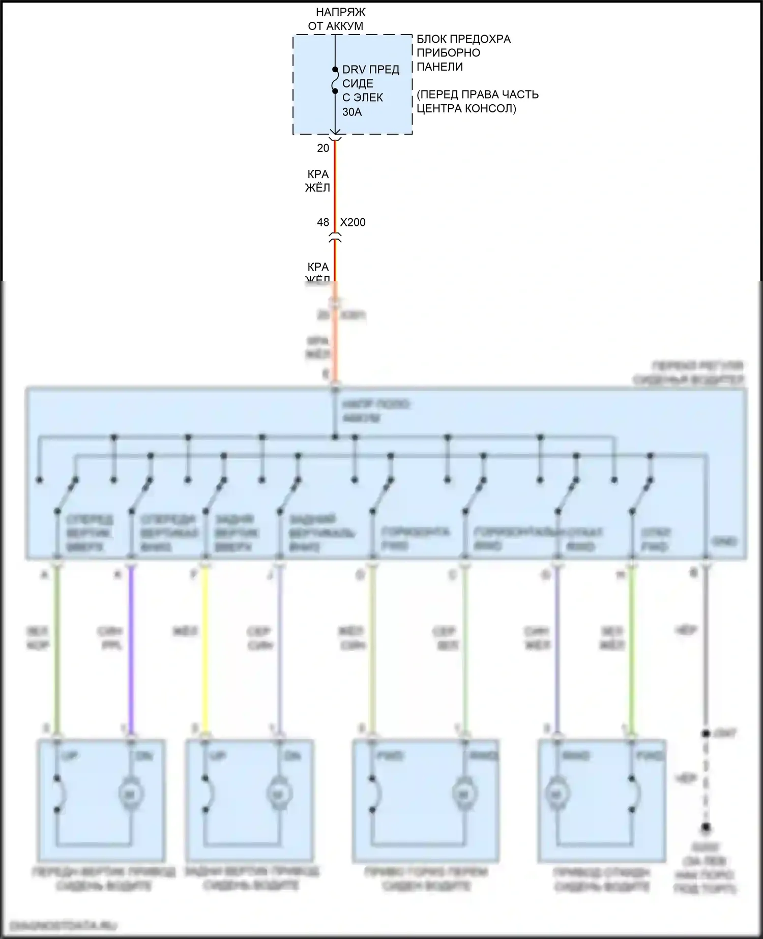 Enclave Buick II (2017-2021): Питание водительского сиденья электросхема 