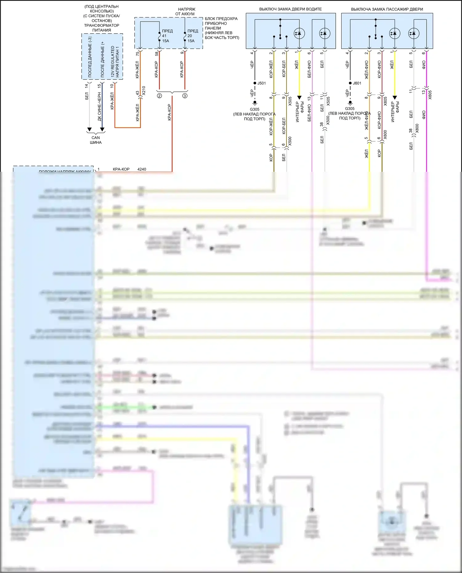 LaCrosse Buick III (2016-2019): Электросхема центрального замка, без пассивного бесключевого доступа (1 из 2) 