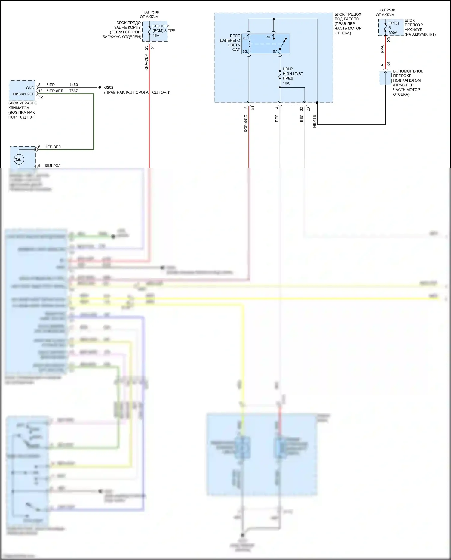 ATS Cadillac I (2012-2014): Электросхема фар, без разряда высокой интенсивности (1 из 2) 