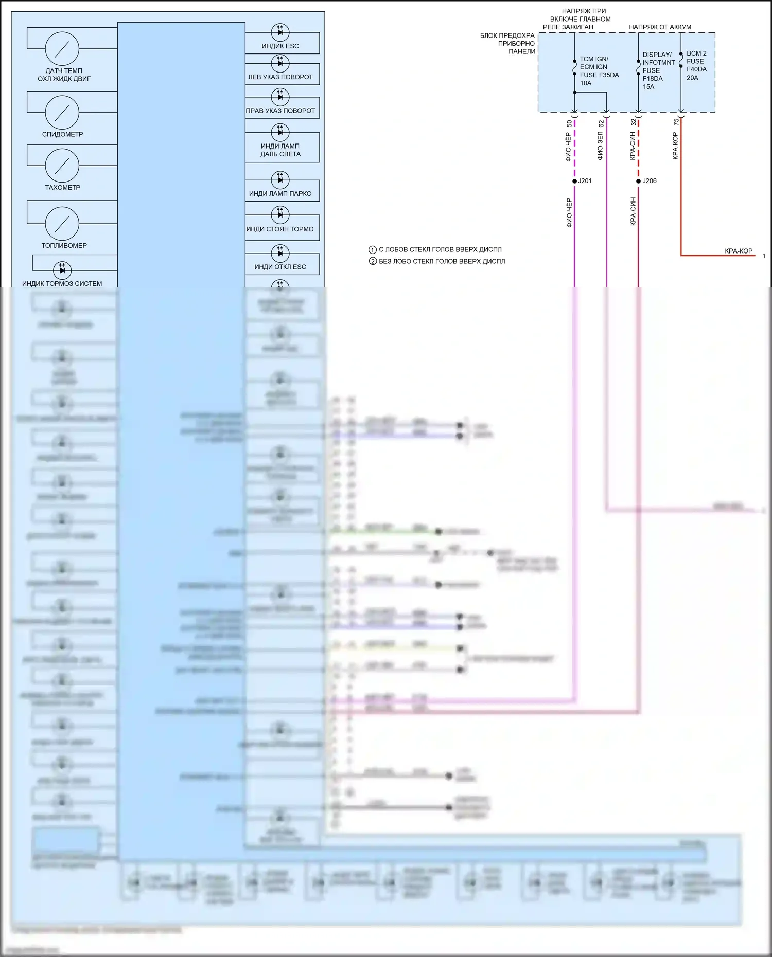 CT4-V Cadillac I (2019-2024): Электросхема приборной панели (1 из 3) 
