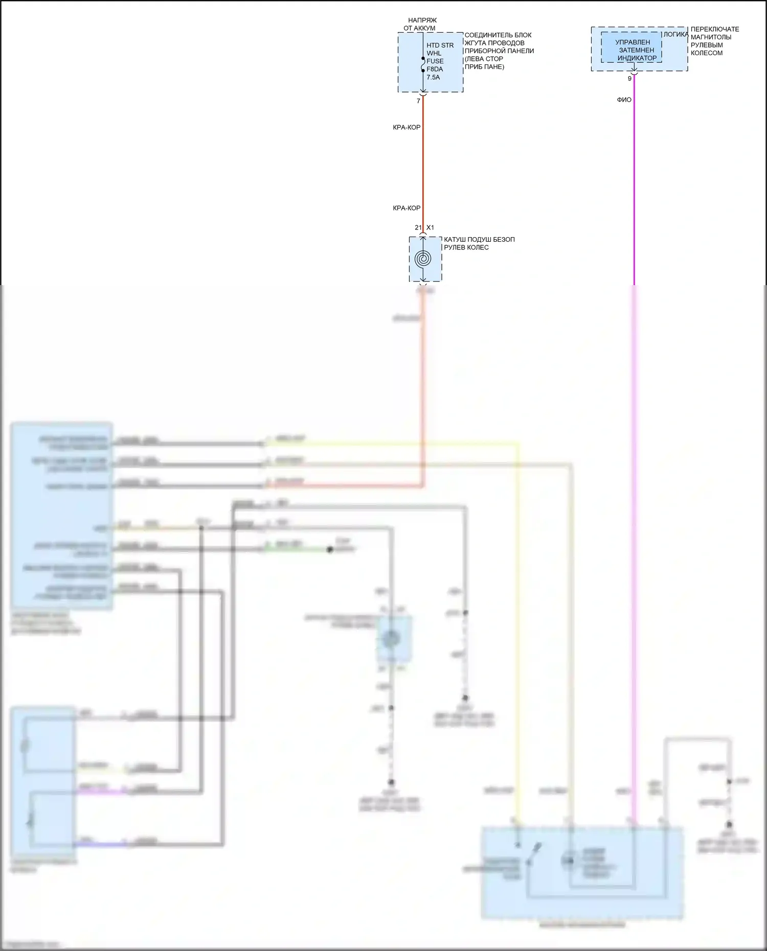 CT4-V Cadillac I (2019-2024): Электросхема рулевого колеса с подогревом 
